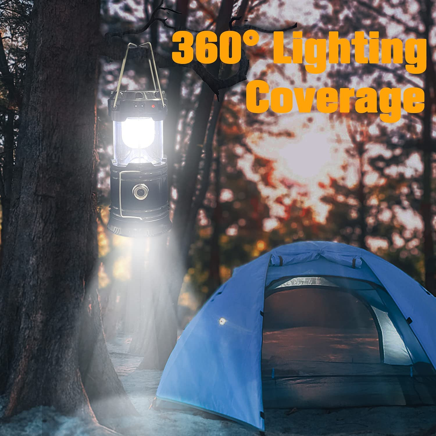 2-Pack Collapsible Camping Lantern Solar USB Rechargeable Portable Lightweight