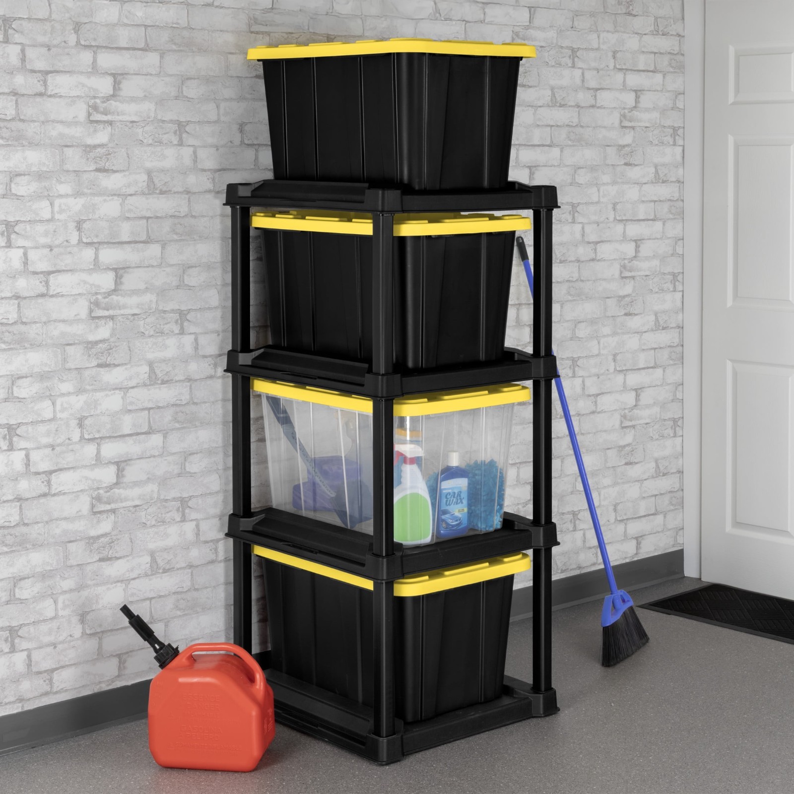 4-Tier Tote Rack Vertical No-Stacking Design For 27 Gallon Totes Organizer