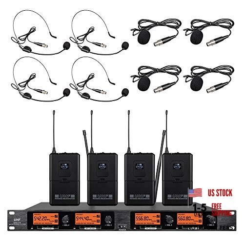Wireless Microphone System 4 Channel 4 Lavalier Bodypacks 4 Lapel Mic 4