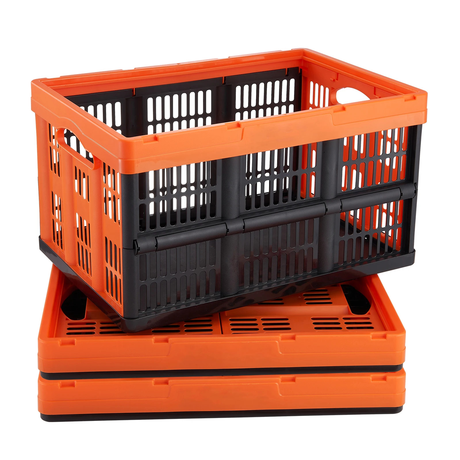 45L 3Pack Plastic Collapsible Storage Basket Folding Bins with Handles Stackable