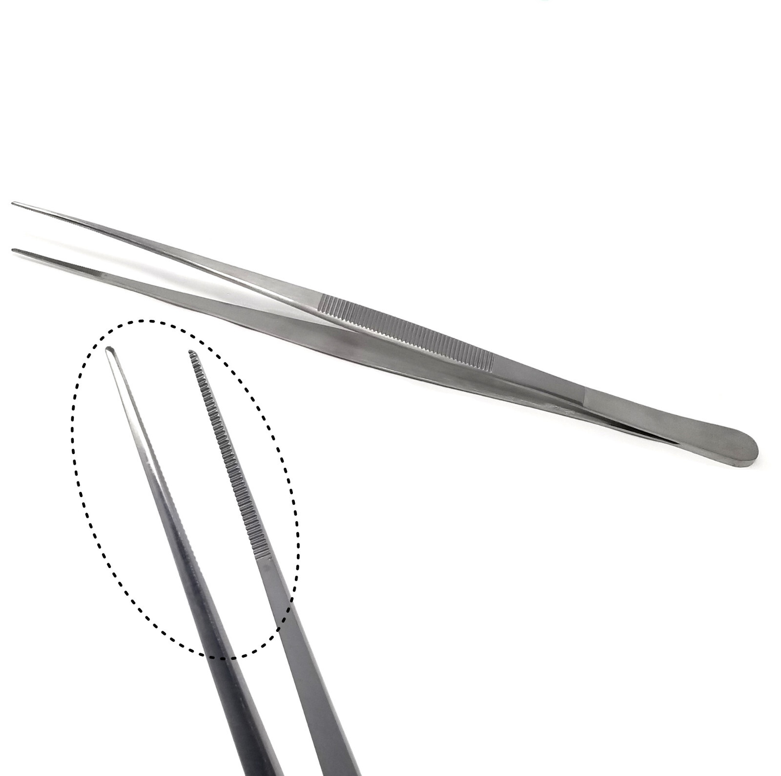 Stainless Steel Lab Tweezers/Forcep Serrated Fine Point Tip 10" STR-Satin Finish