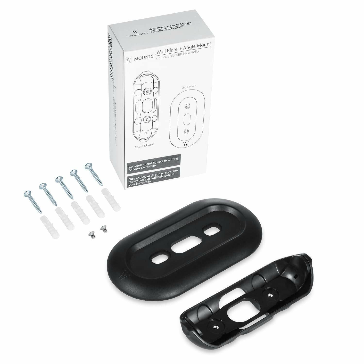 Wasserstein Wall Plate and Angle Mount Compatible With Google Nest Hello - Black