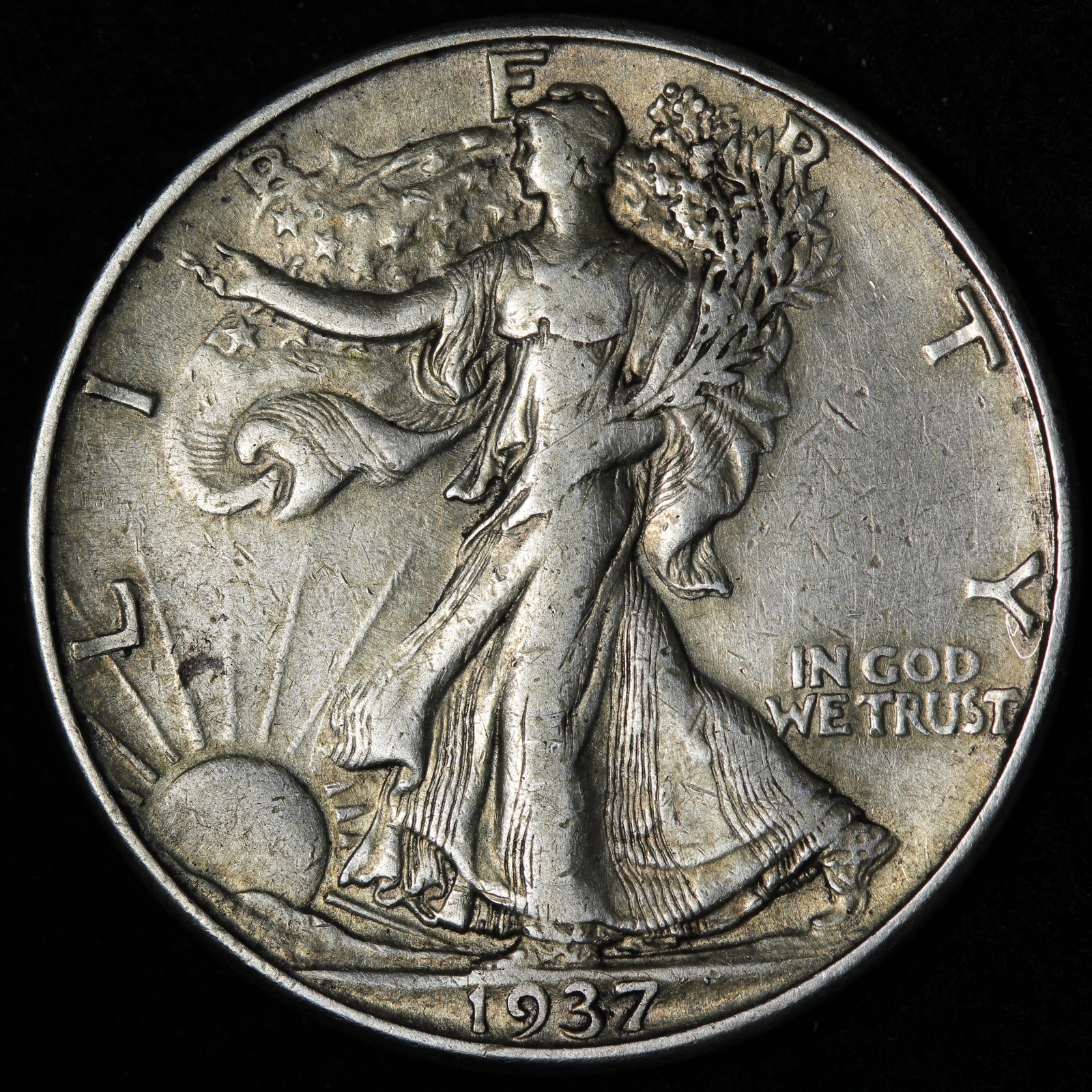 1937-D Walking Liberty Silver Half Dollar AU E374 KQWLU