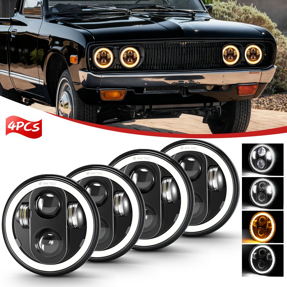 4PC For Datsun 620 Pickup 1972-1974 DOT 5-3/4 5.75" inch LED Headlights Halo DRL