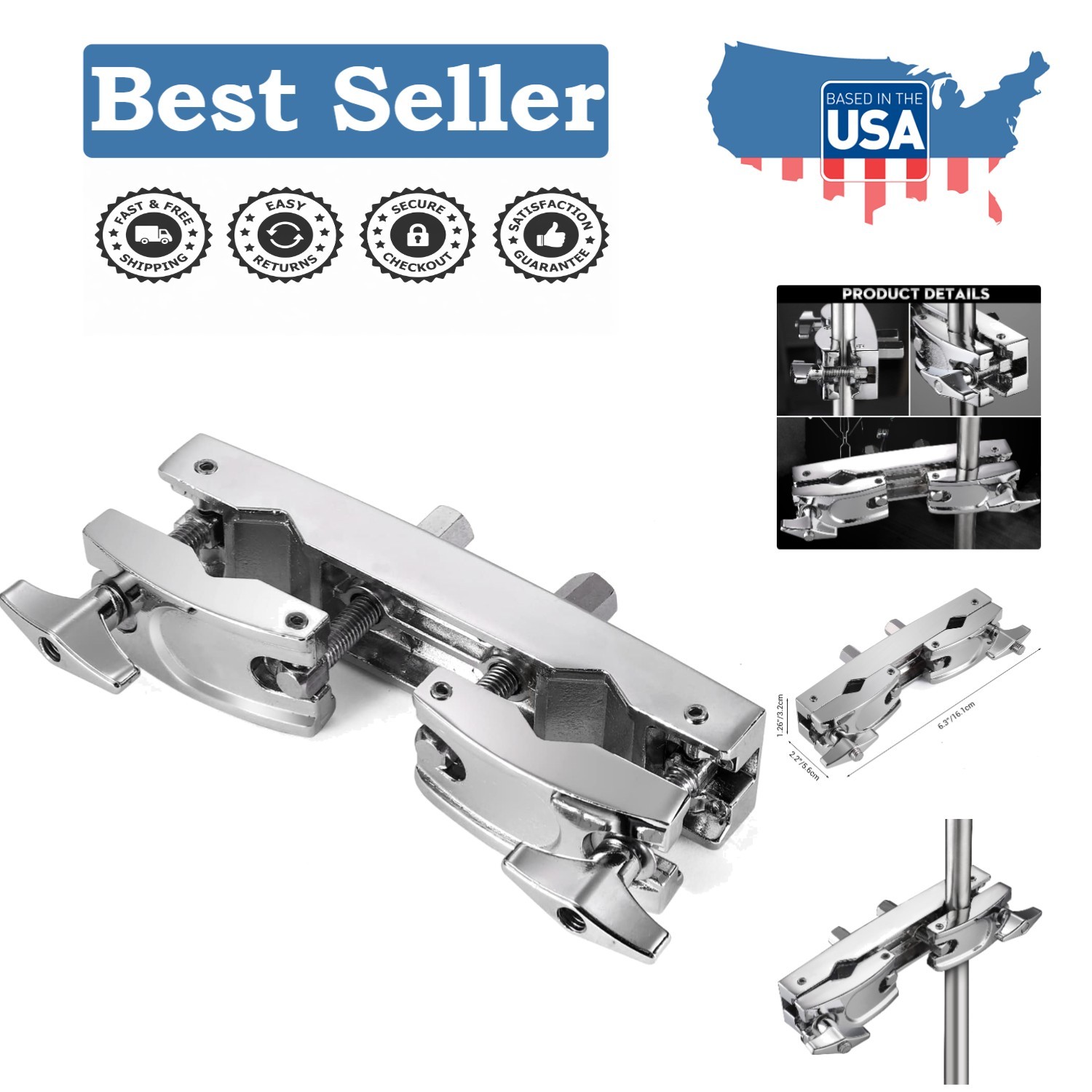 Adjustable Drum Multi-Clamp - Secure, Lightweight Holder for Cymbals & Toms
