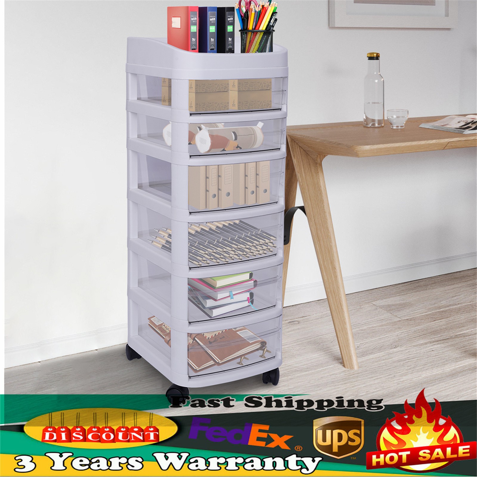 6-Drawer Organizer Plastic Rolling Storage Cart Whit Trolley Cabinet w/ Wheel]