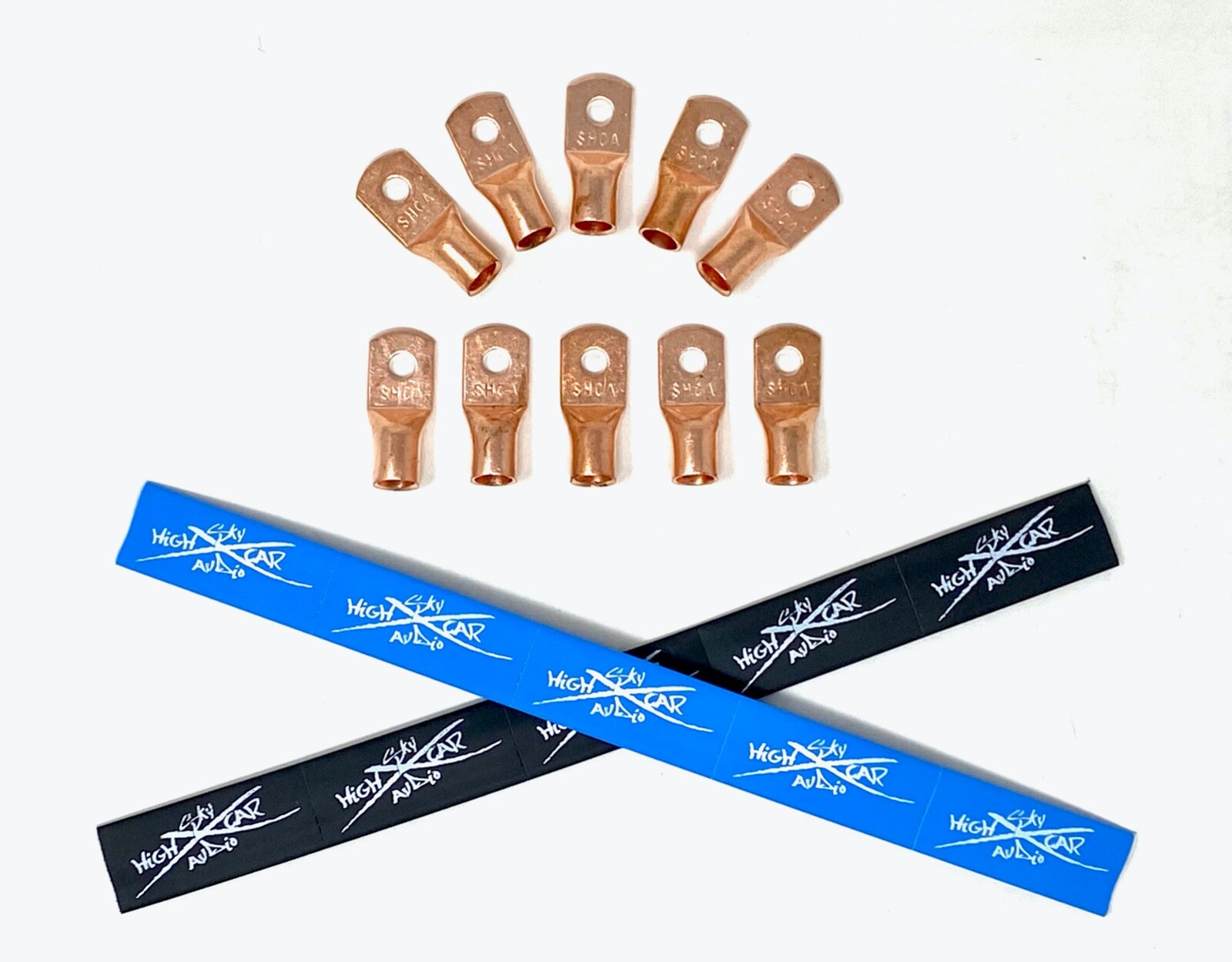 (10) 4 Gauge Copper Ring Terminals 1/4" BLACK/BLUE Heat Shrink Tubing LUGS