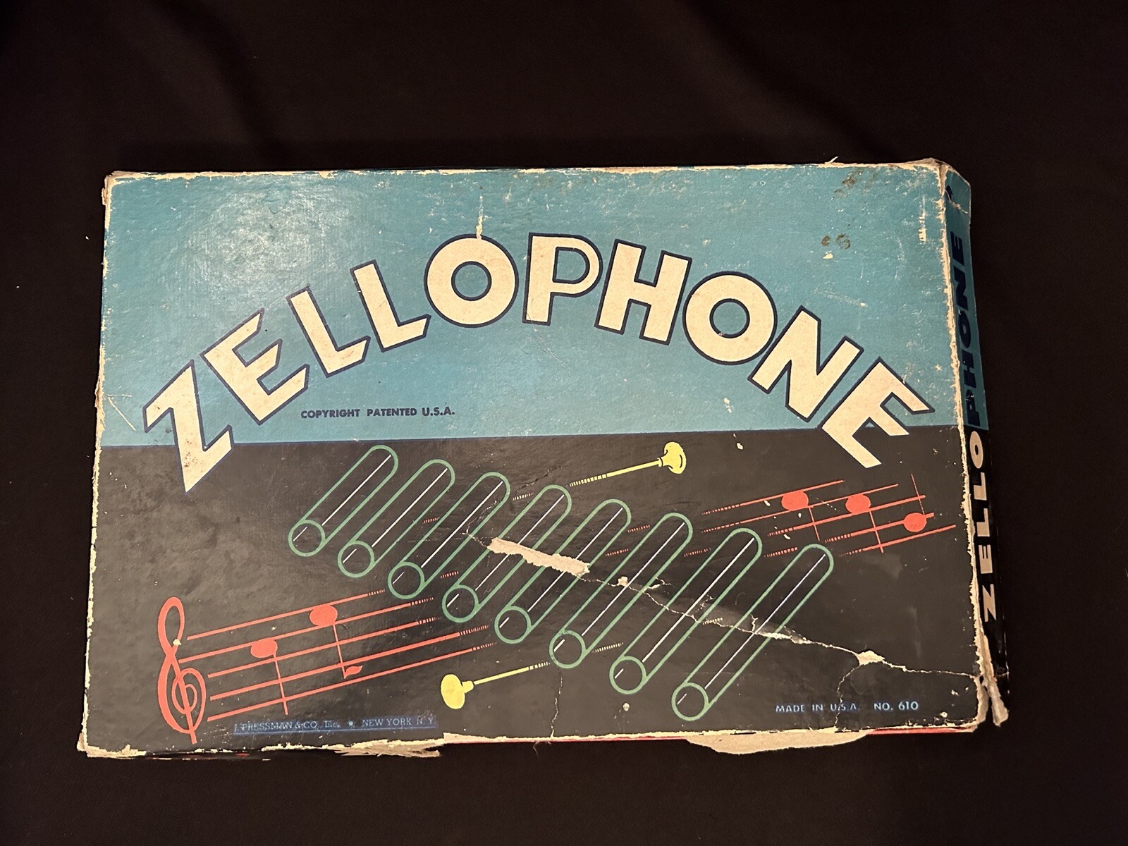 Vtg Pressman NY Zellophone Glass Tube Xylophone Musical Toy in Original Box