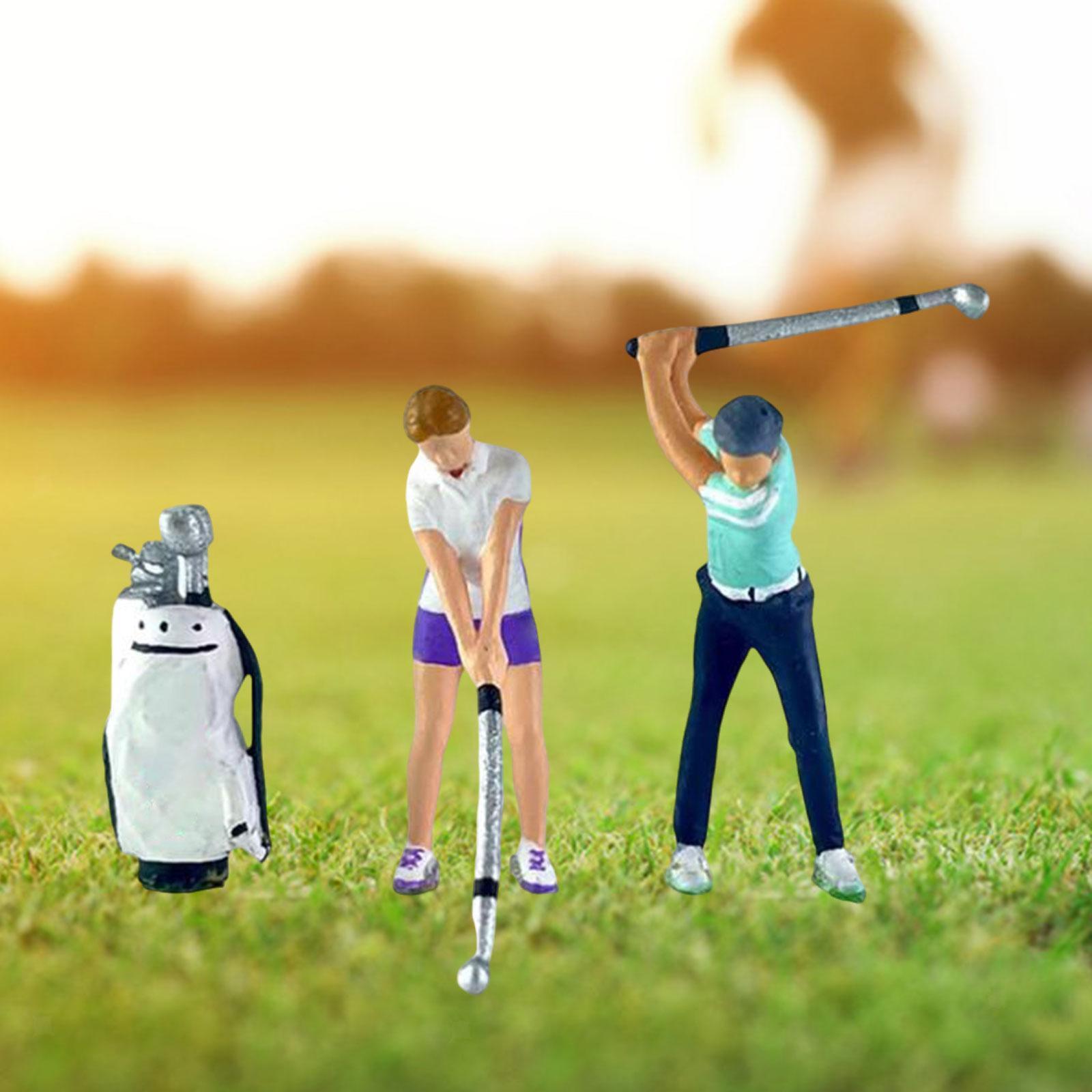 3 Pieces 1/64 People Figures with Golf Bag Model Desktop Ornament Dioramas