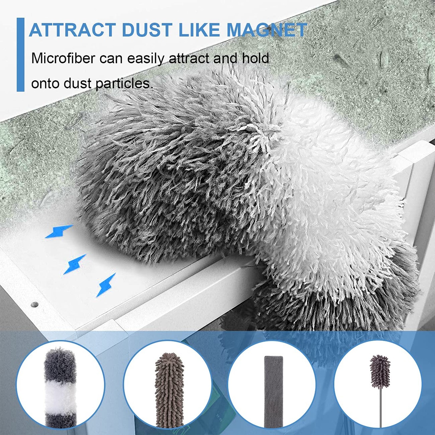 Microfiber Duster Kit for High Ceiling (6pcs), Extendable Dusters for Cleanin...