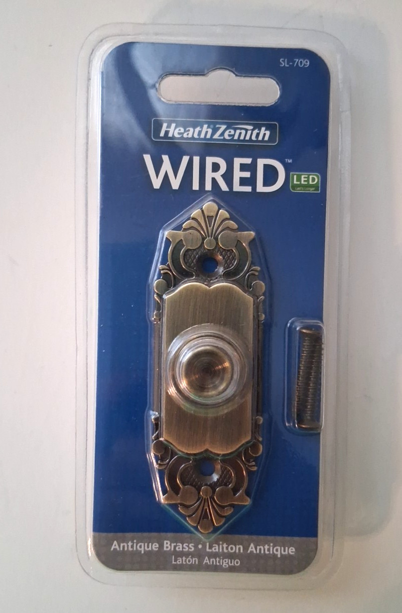 Heath Zenith SL709-00 Antique Brass Metal Recessed 16V Wired Push Button New