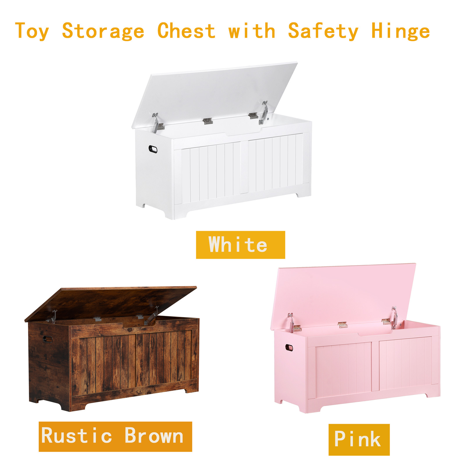 Storage Chest Wooden Toy Chest with Lid Storage Bench with Safety Hinge 2 Colors