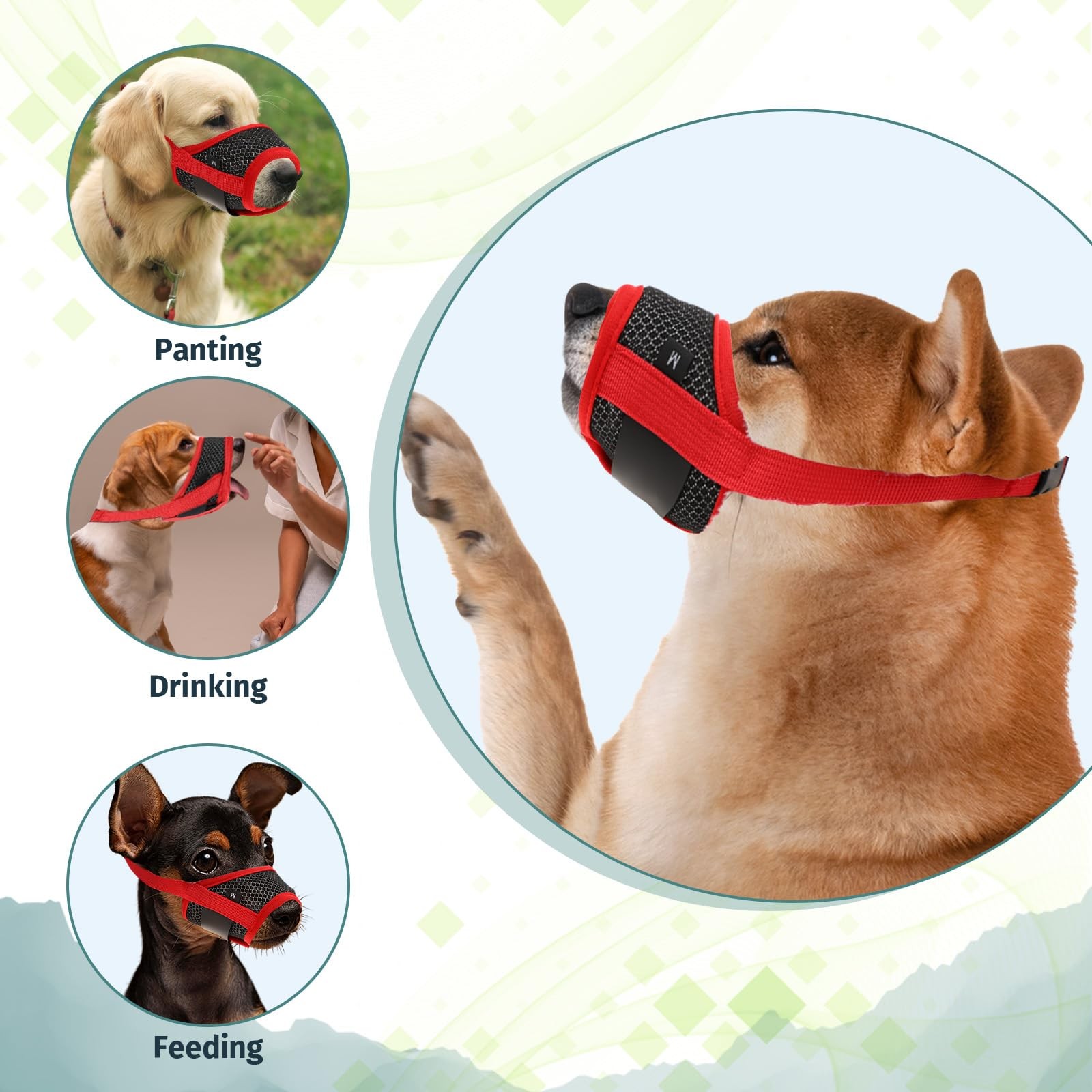 Soft Nylon Muzzle - Breathable Mesh Fabric, Anti Barking, Comfortable Adjust...