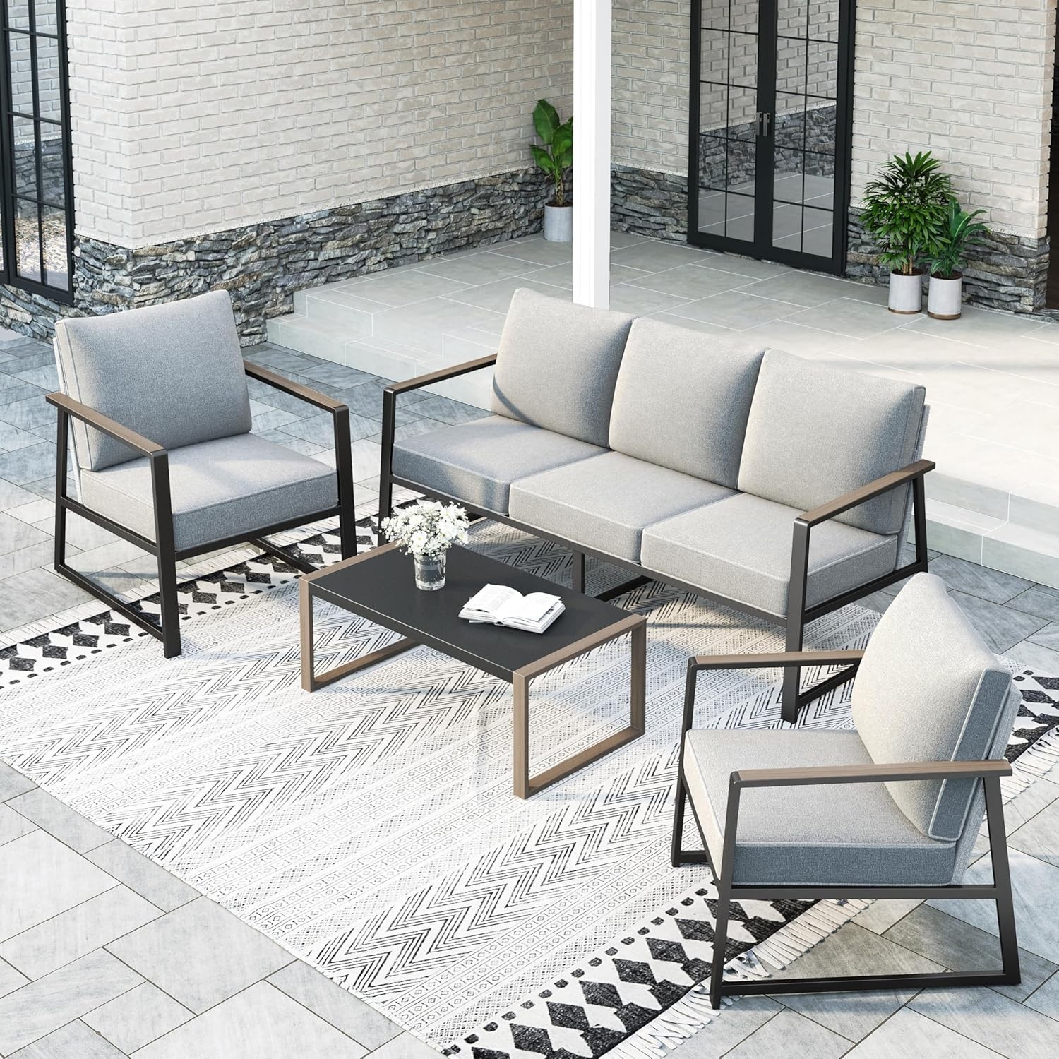 5 Piece Patio Furniture Sets Outdoor Conversation Sectional Sofa w/ Coffee Table