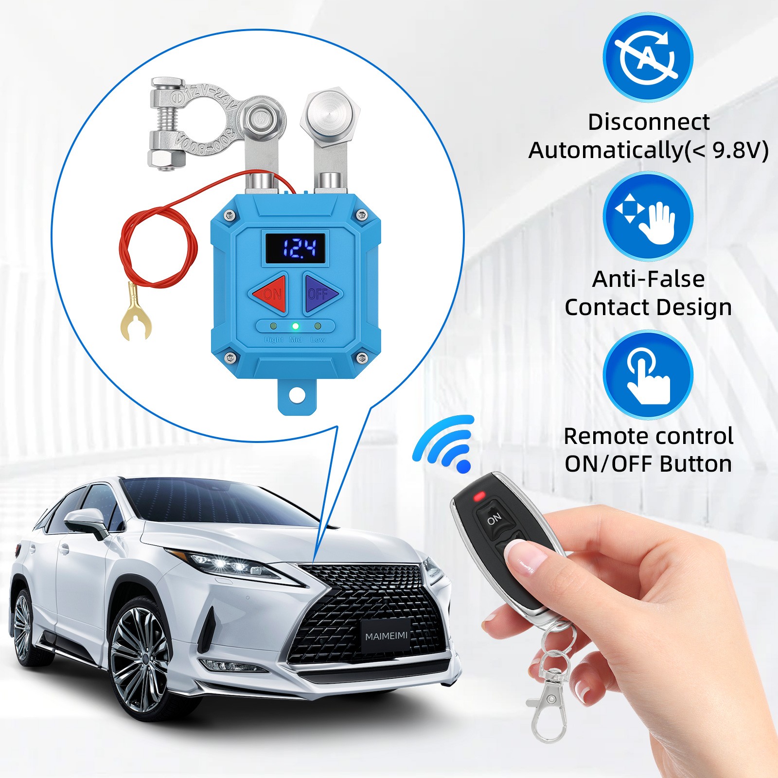 Auto Battery Disconnect Switch 120A Remote Kill Switch With LED Voltage Display