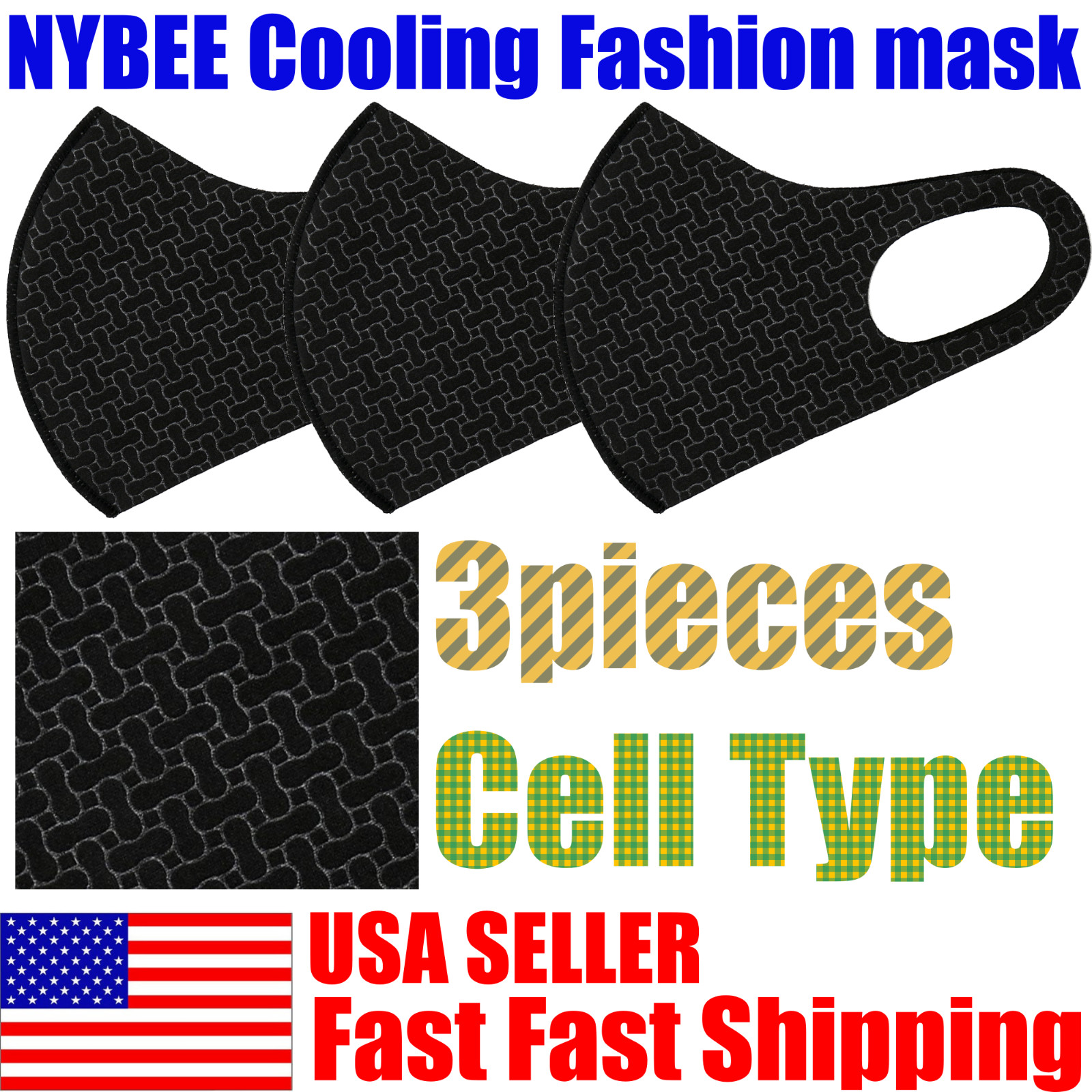 3pcs NYBEE SPORT (CELL) Black Face Fashion Mask Washable and Reusable