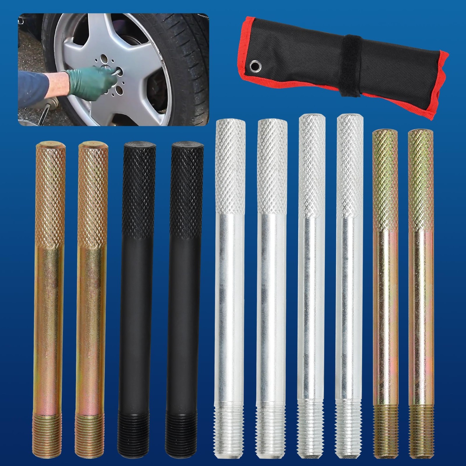 10PC Wheel Alignment Pins Set, Steel Alloy Guide Tool for M14/M12/M15 Lug Bolts
