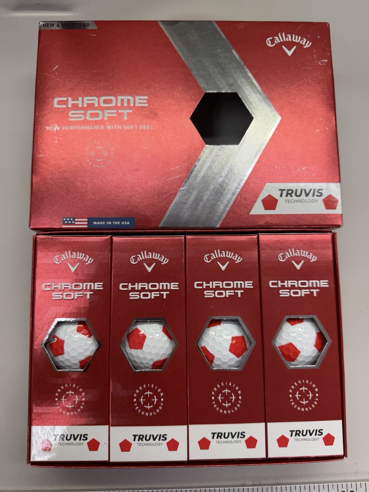 2022 Callaway Chrome Soft Truvis Golf Balls | Red/White | 1 Dozen | NEW