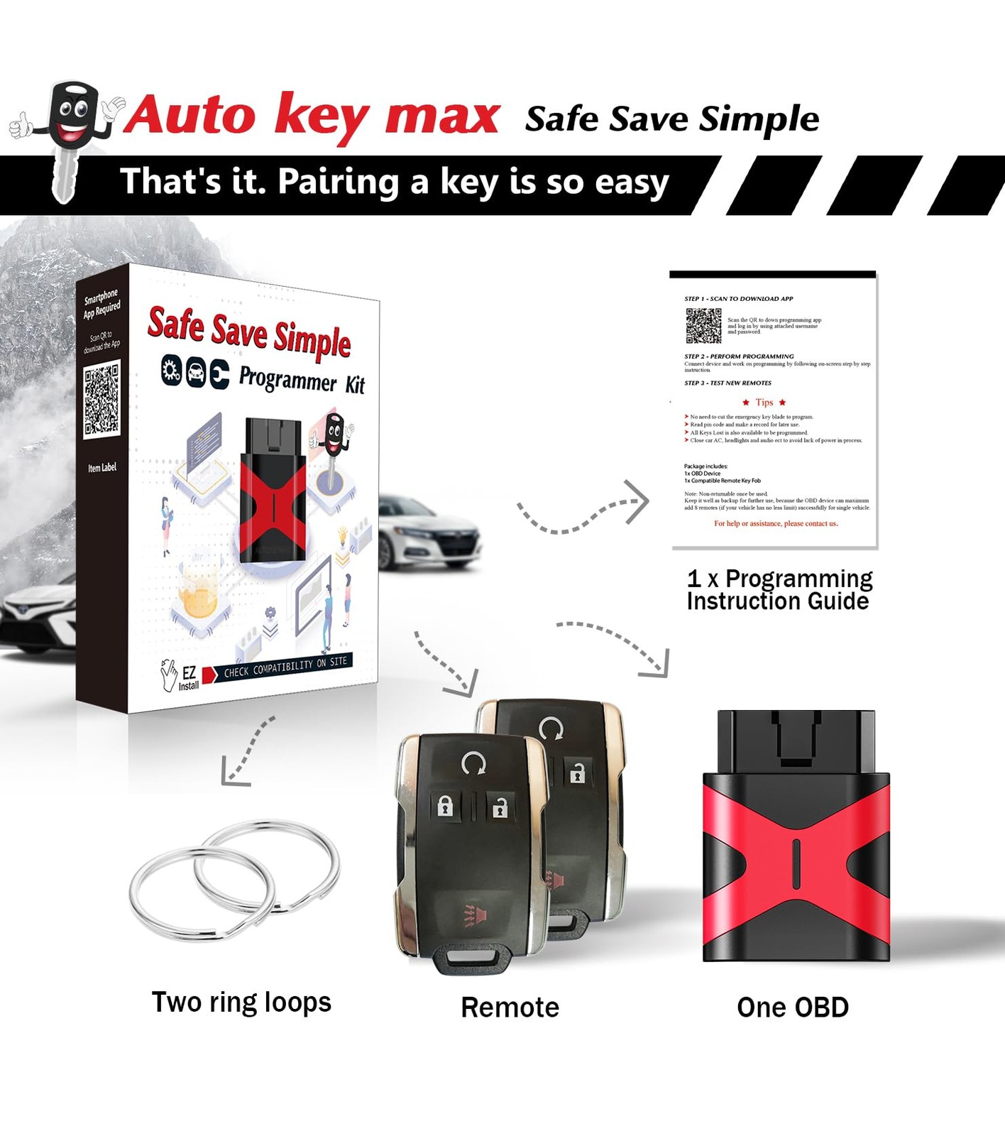 2 Programmable Keyfob Scanner Tool, Replacement DIY Programmer Kit for 2011-2018