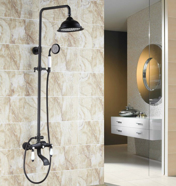 Black Oil Rubbed Brass Bathroom Rain Shower Faucet Set Bath Tub Mixer Tap 2hg144