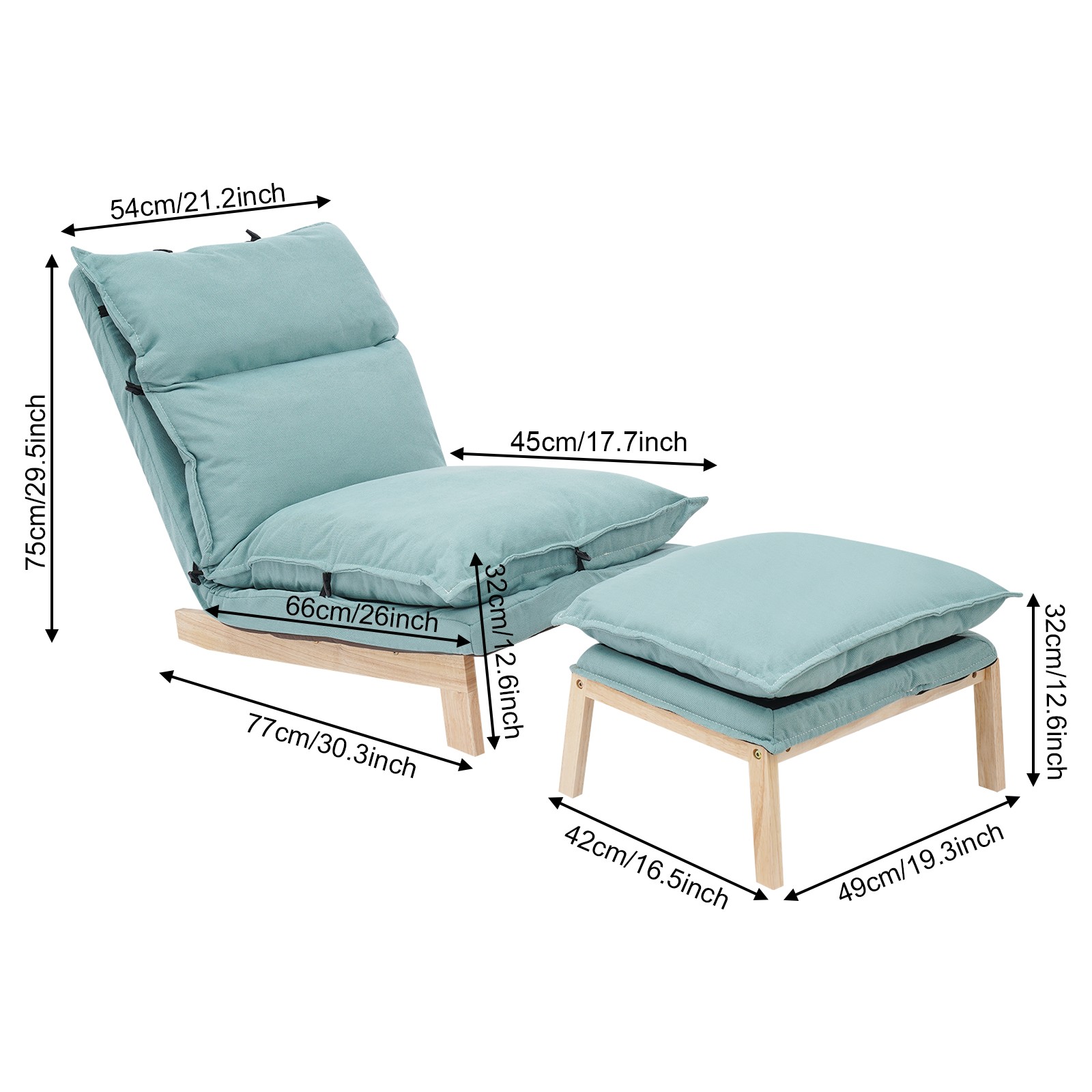 Leisure Balcony Adjustable Recliner Green Single Lazy Sofa Lounge Chair