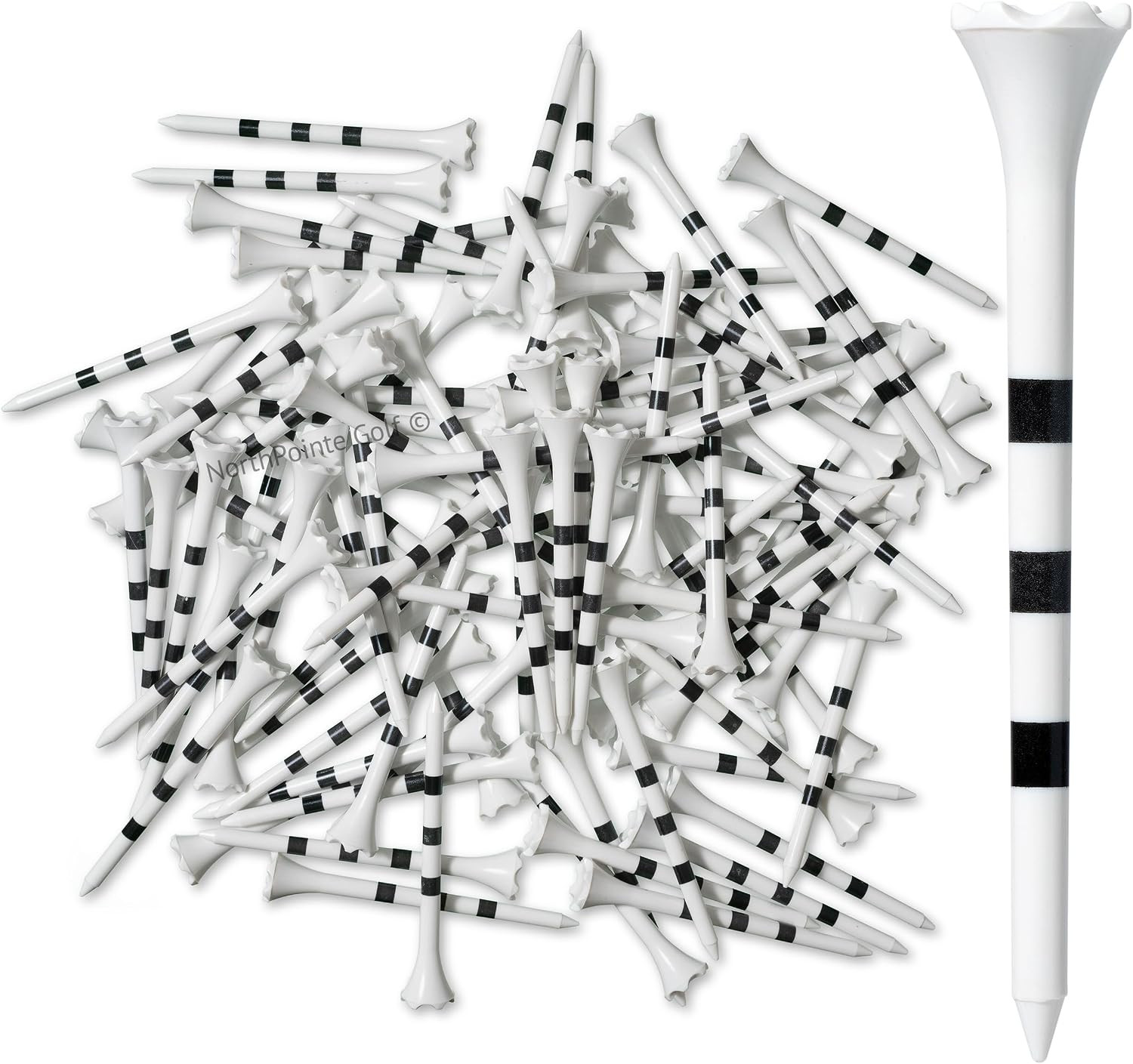 3 ¼” Plastic Golf Tees – White with Black Stripes - 100 Golf Tees