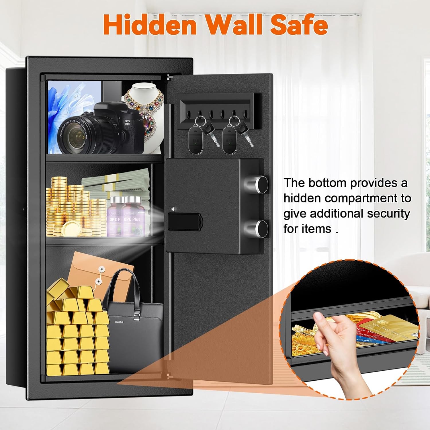 Pelinix Fireproof Wall Safe Between Studs Heavy Duty Digital Keypad 2-Shelf