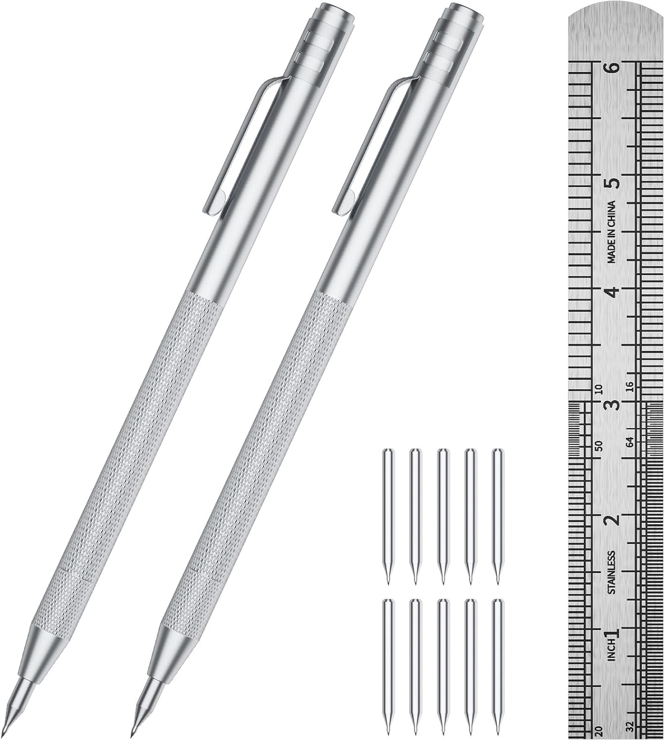 2-Pack Tungsten Carbide Scriber, Metal Scribe Tool with 25 Replacement Marking T