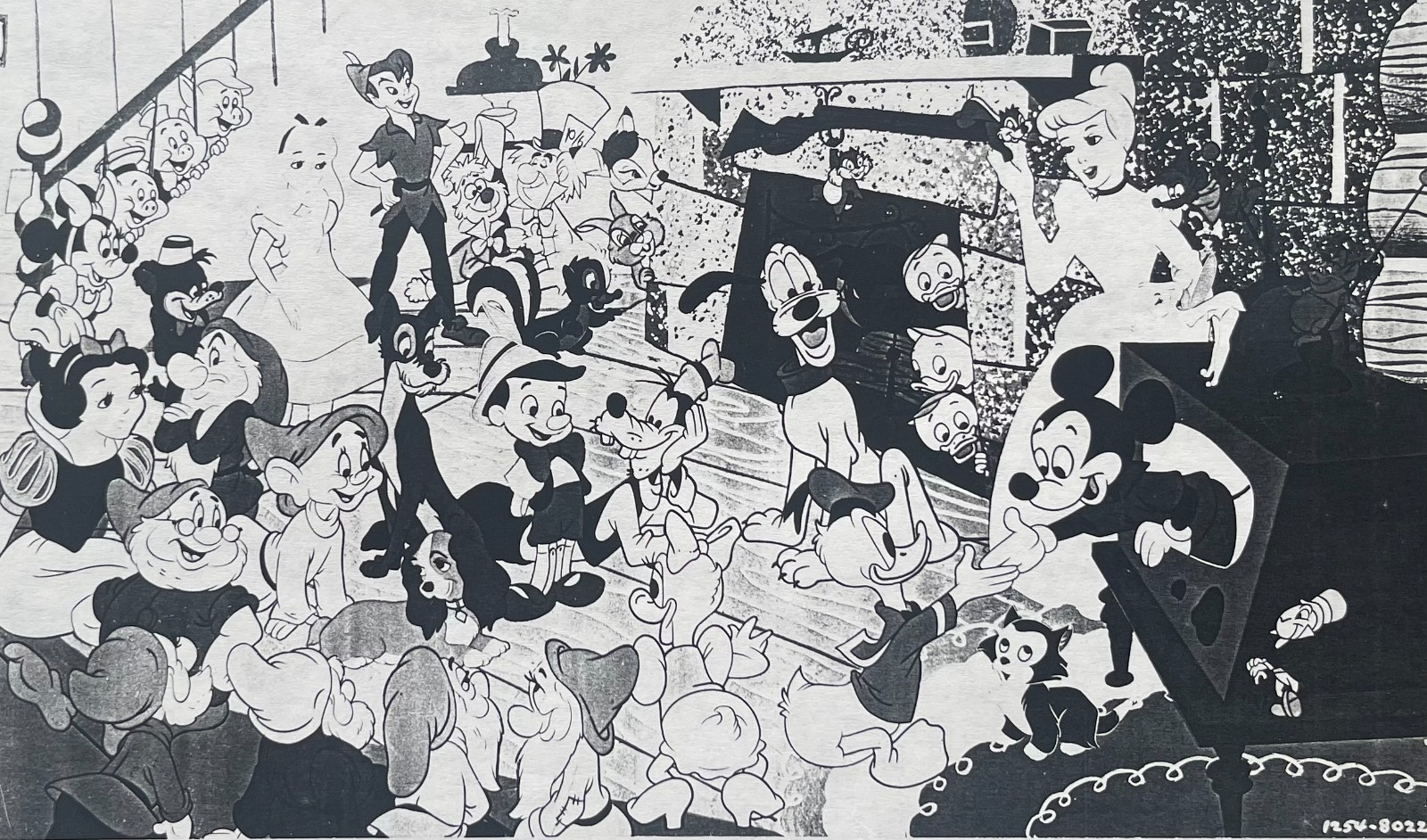 WALT DISNEY ANIMATION ON TV PROMOTIONAL Mural Style GRAPHICS Vintage PHOTOCOPY