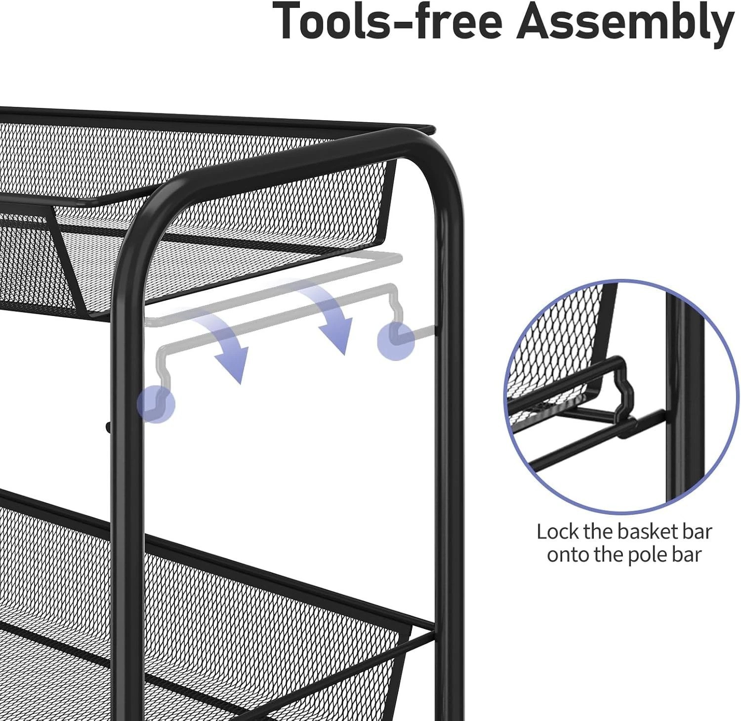 Compact 4-Tier Metal Utility Cart with 3 Hooks – Effortless Assembly & Mobility