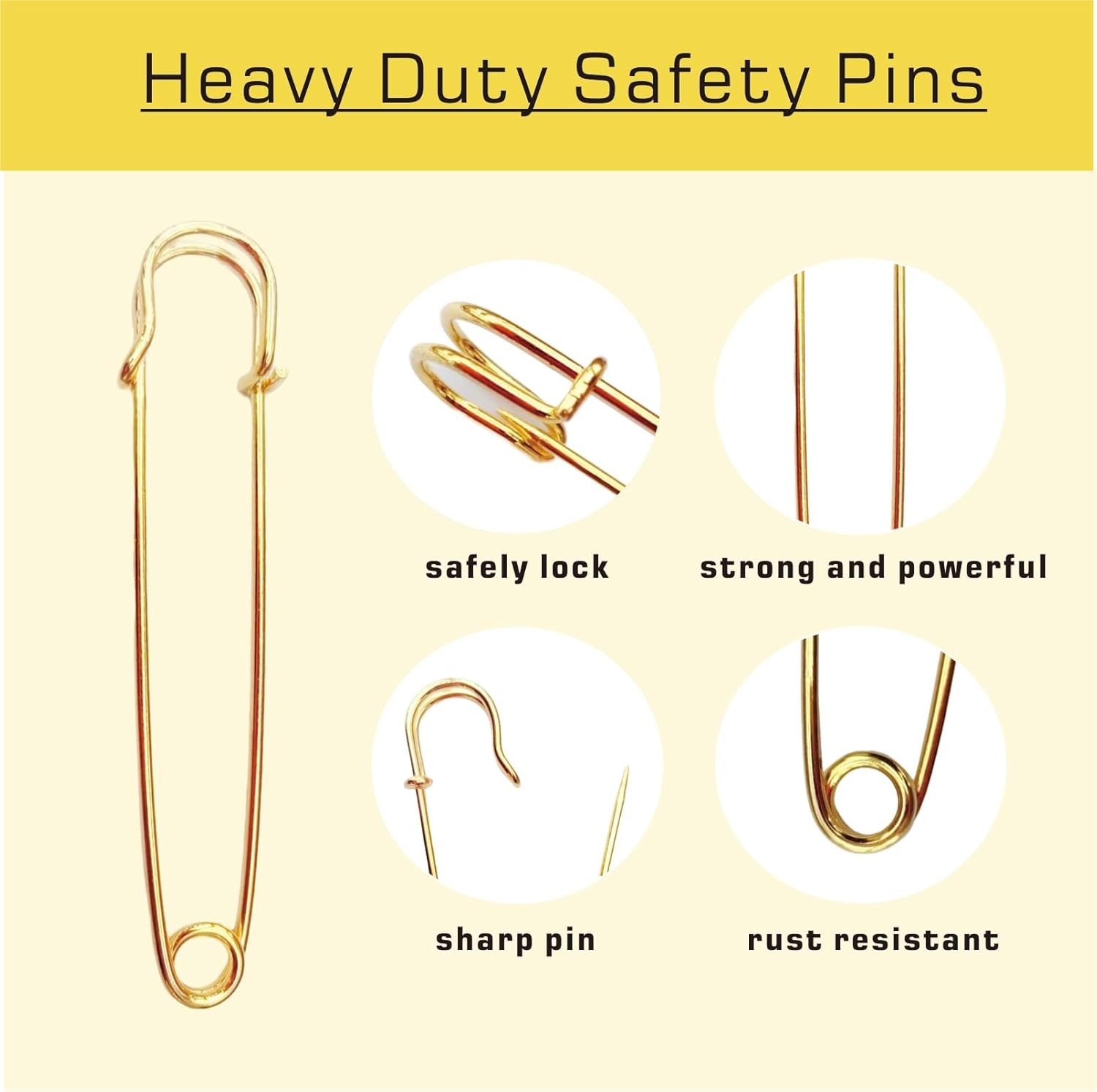 10PCS Large Safety Pins,4 Inch Heavy Duty,3 Colors Extra Large Safety pins （3G