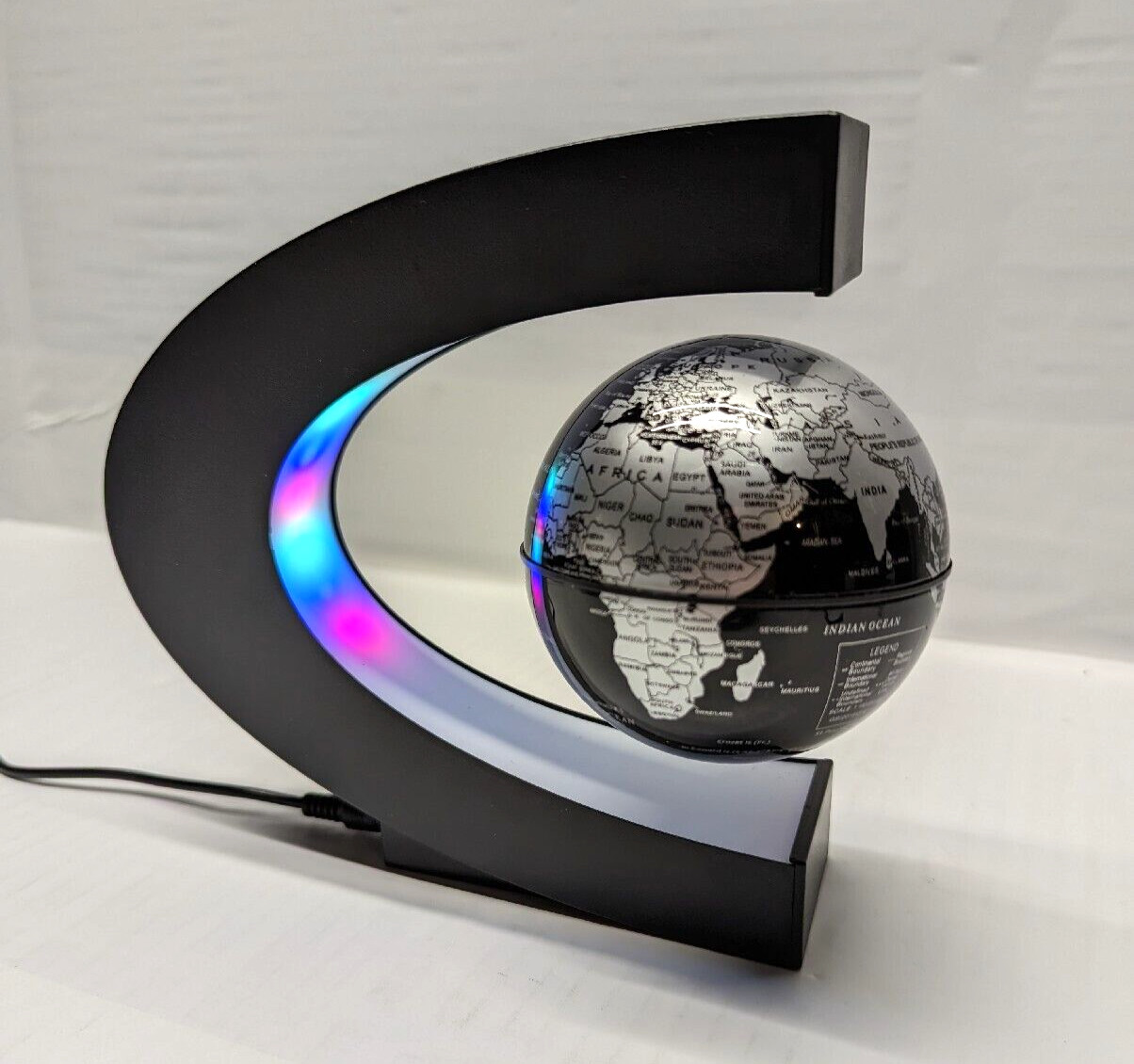 Black Globe Floating Magnetic C Shaped LED World Map Decor