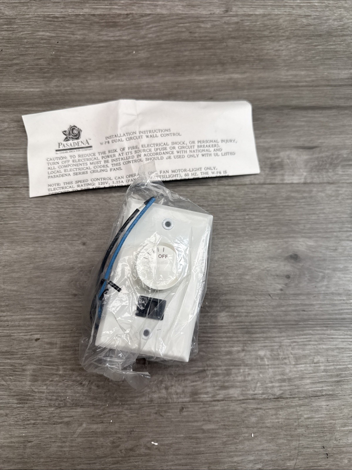 pasadena w-p8 ceiling fan dual circuit wall control