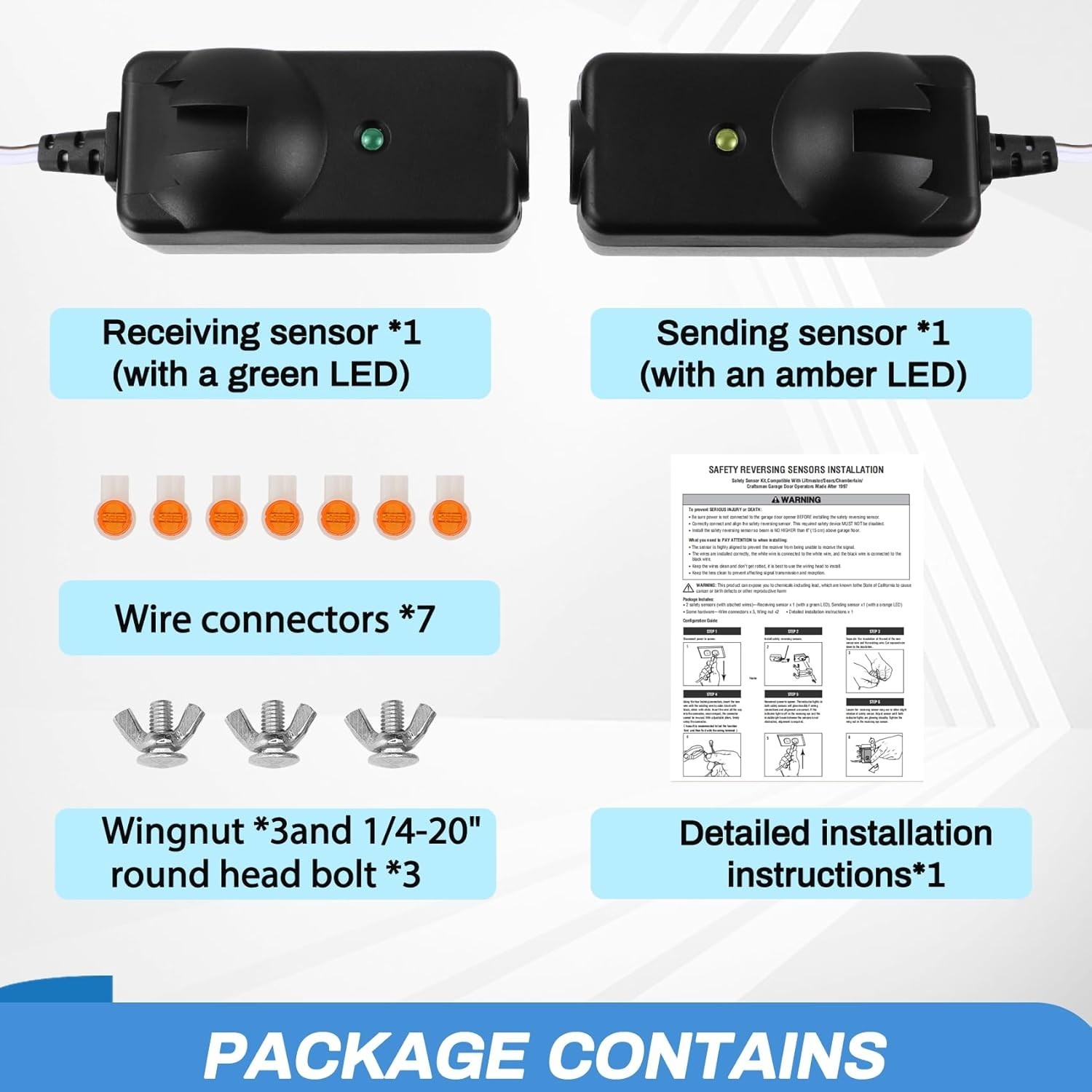 Safety Sensor Kit, Replacement for Craftsman/Chamberlain/Liftmaster Garage Do...