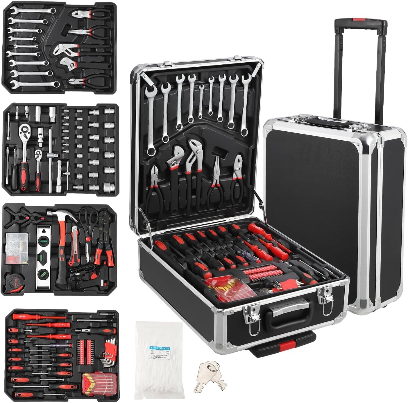 800 PCS Tool Set Mechanics Tool Kit Wrenches Socket w/ Trolley Case Box Organize
