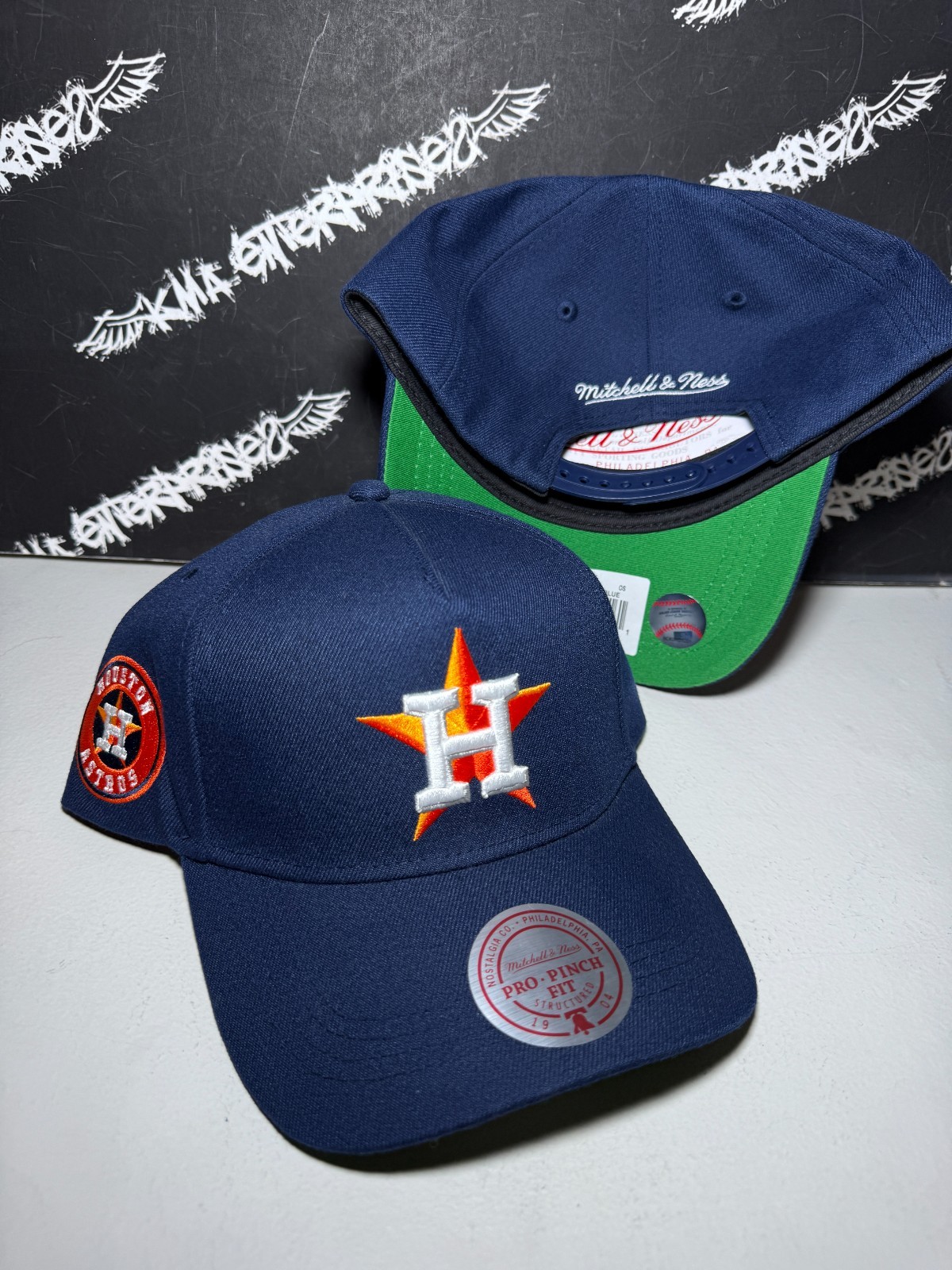 NWT Mitchell & Ness Houston Astros Retro Logo Navy Blue A-FRAME Snapback Hat NEW