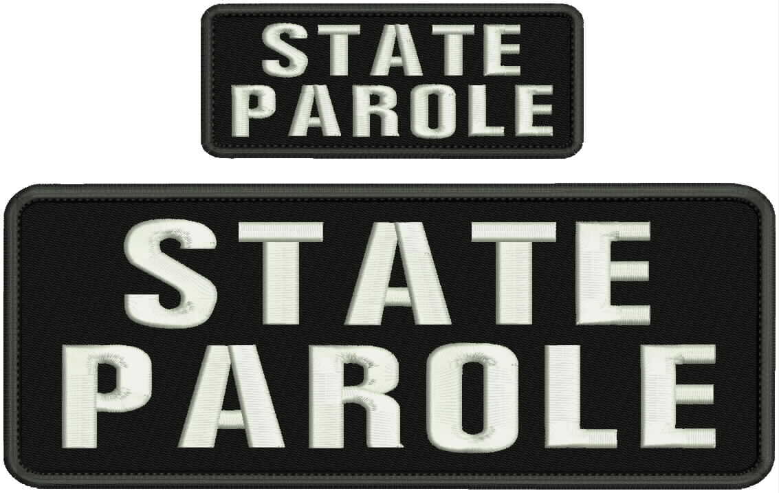 state parole embroidery patches 4 X 10" and 2x5 hook  ON BACK  white letters