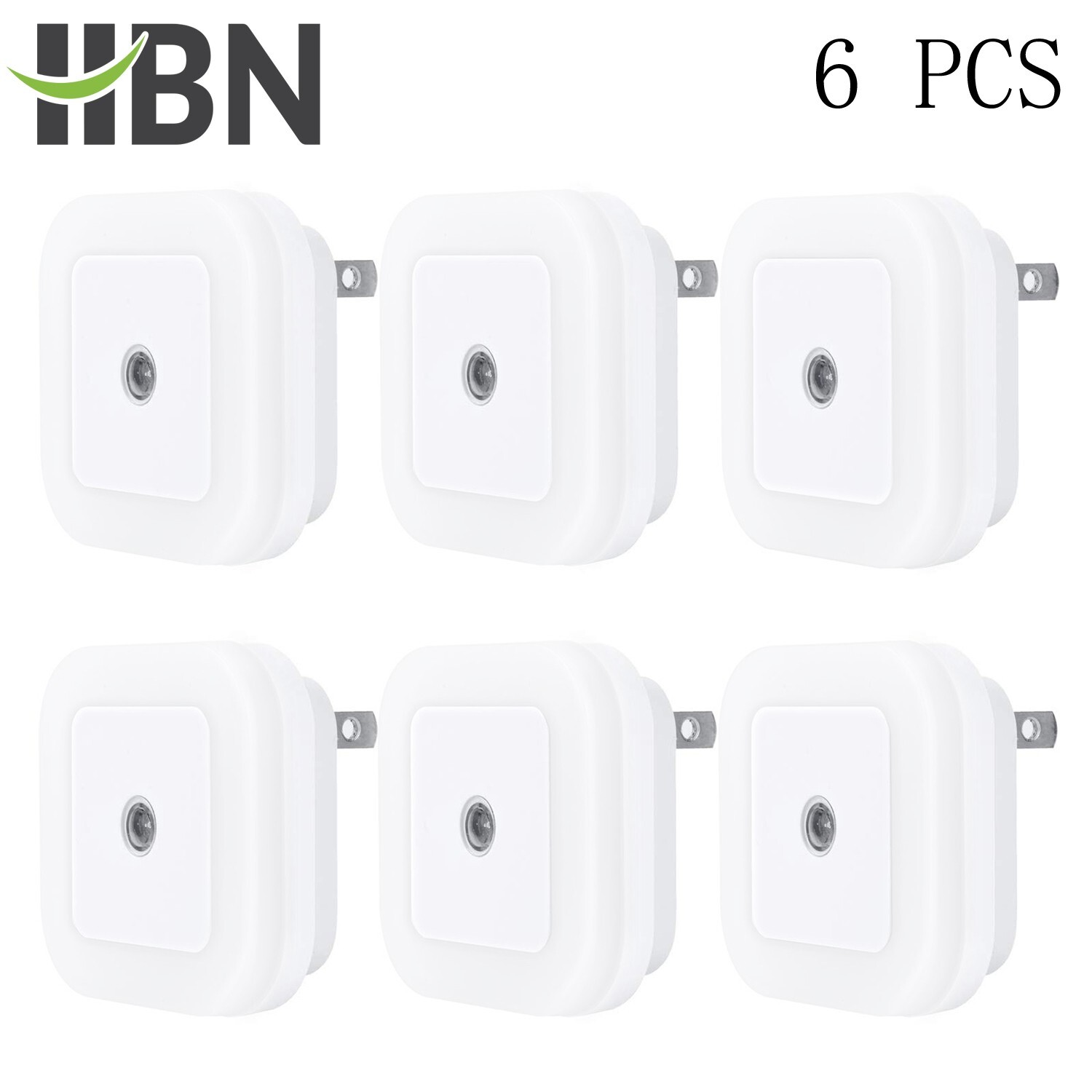 6 Pcs LED Night Light Lamp with Smart Sensor Dusk to Dawn , Daylight White 0.4W