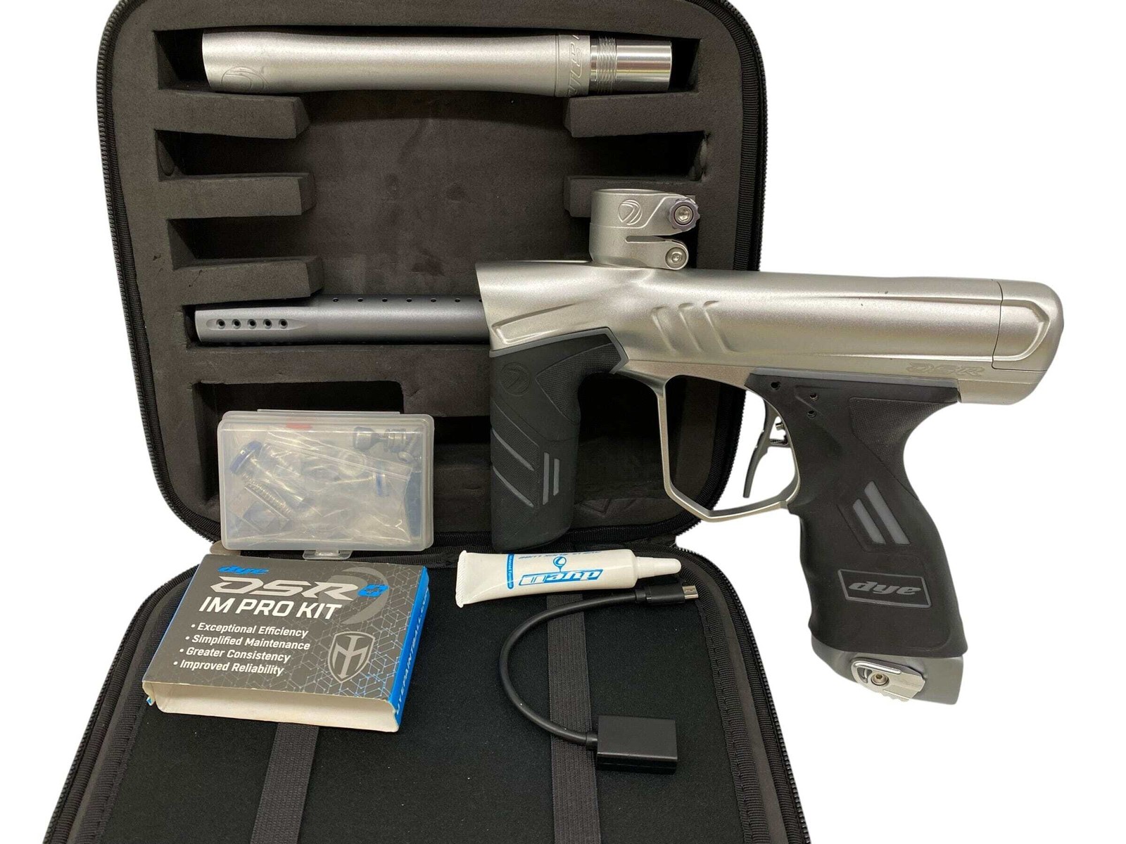 Dye DSR+ Silver/Grey Paintball Gun W/ IM PRO KIT