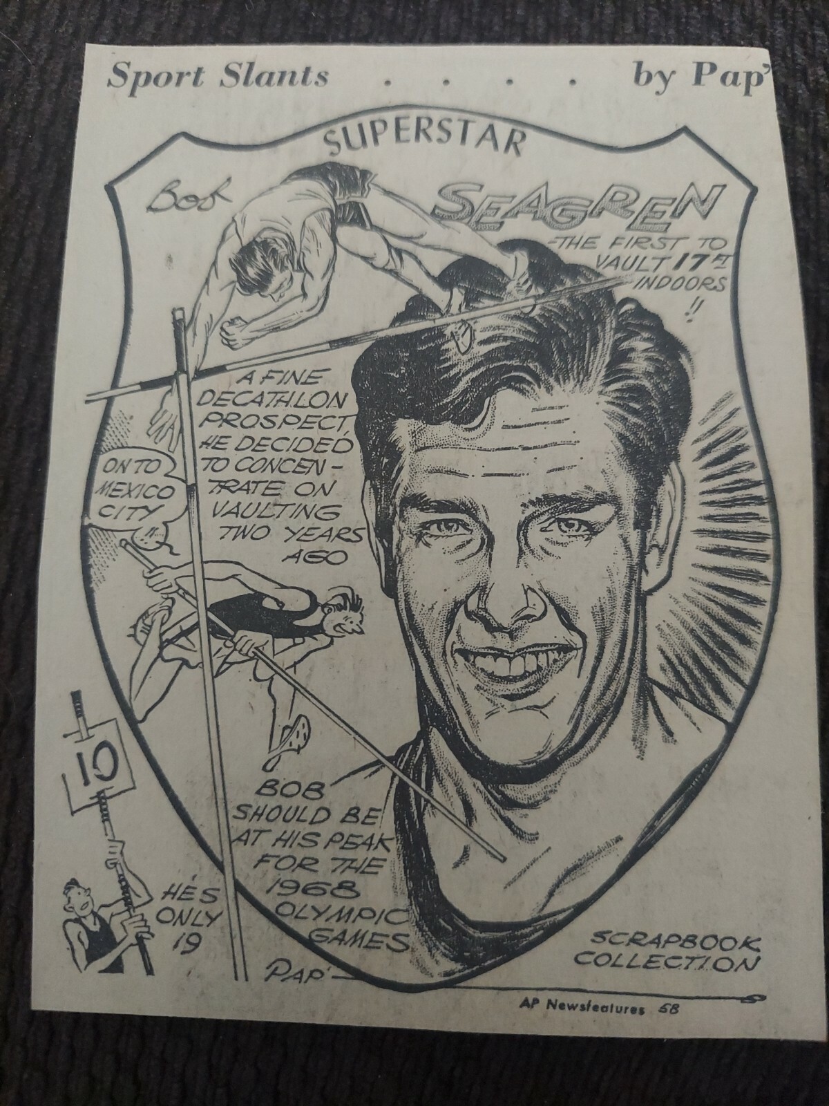 Bob Seagren  Comic Sport Drawing Newspaper Clipping By Pap