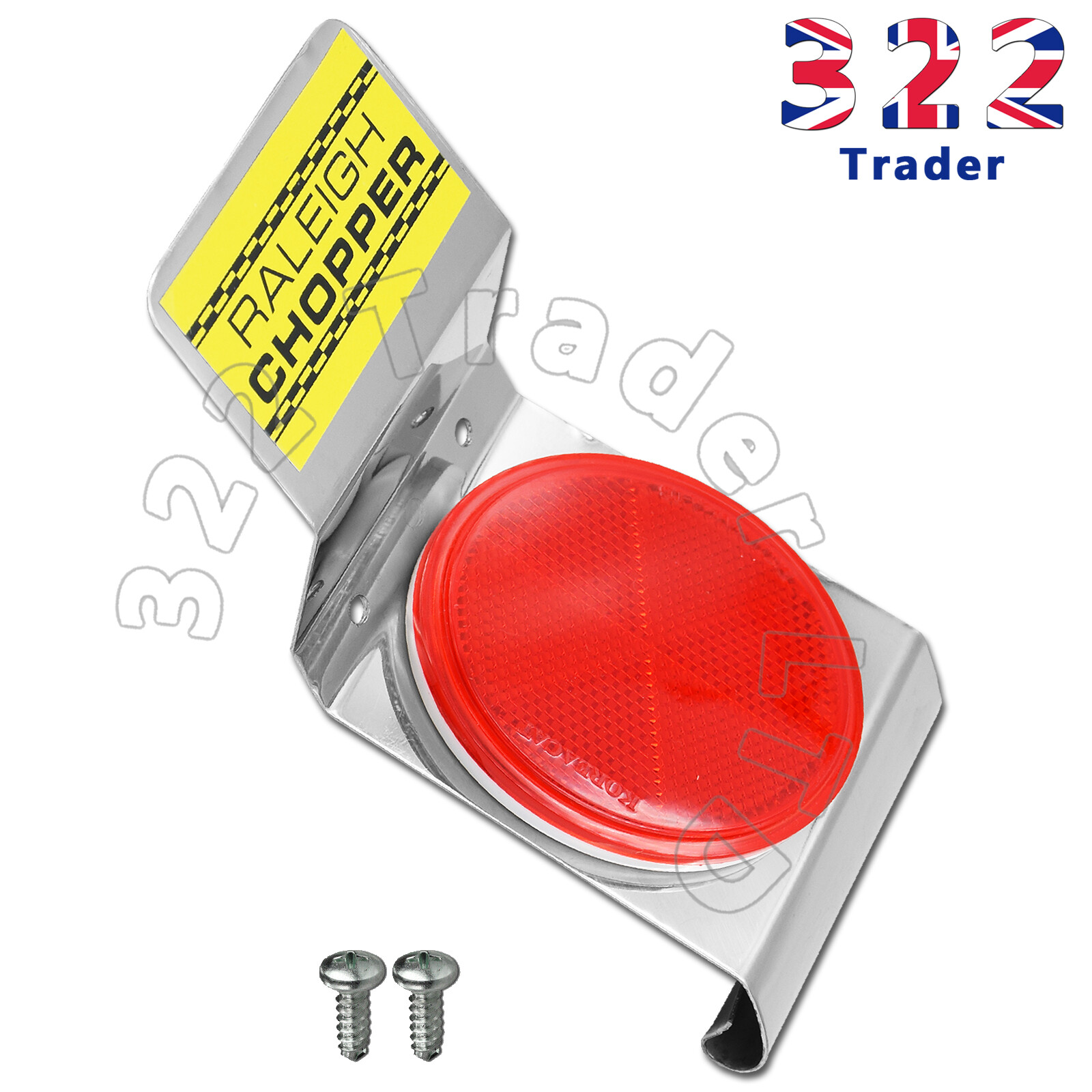 Raleigh Chopper MK1 Seat Back Plate- Stainless Steel - Reflector Decal COMPLETE