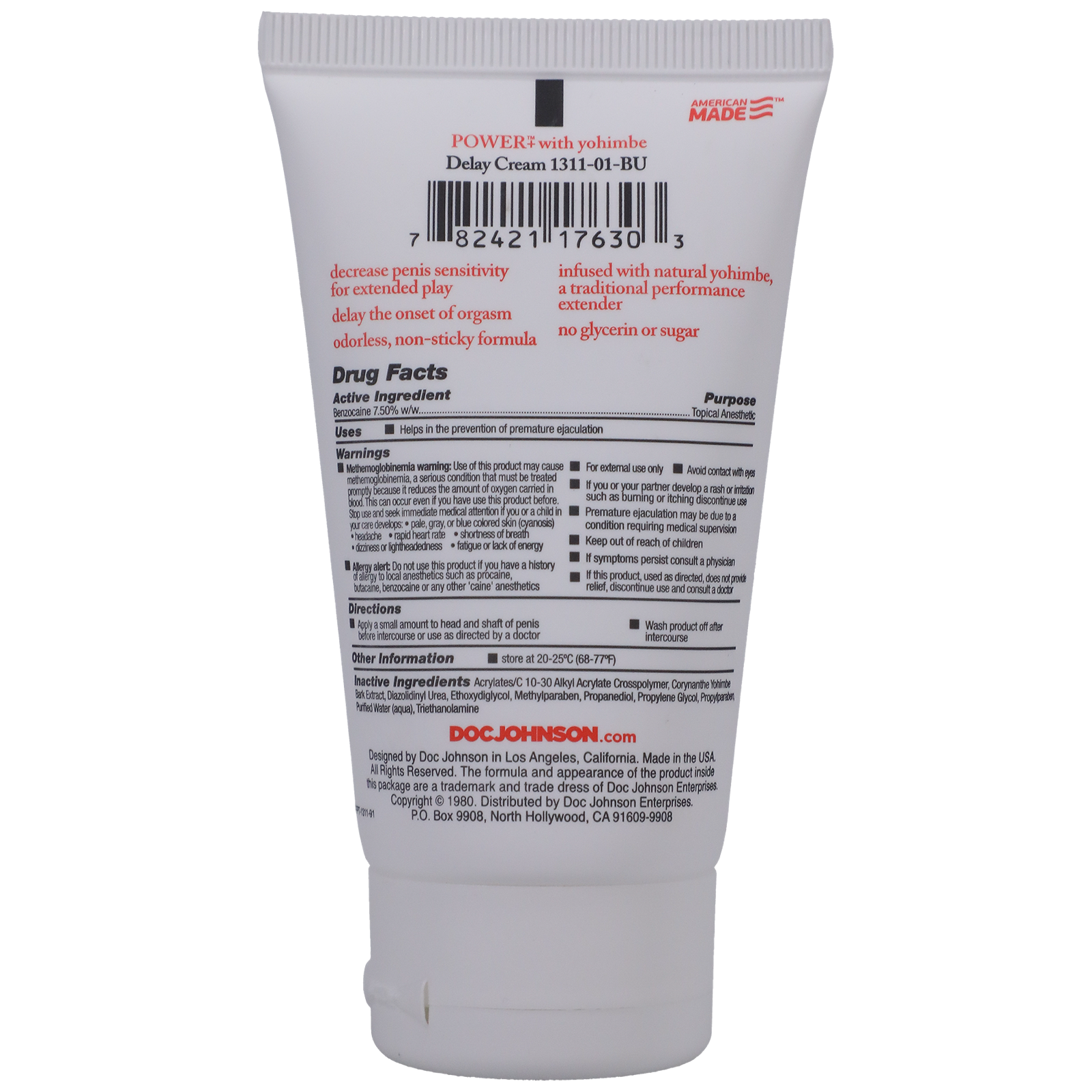 Power + Delay Cream,  Male Genital Desensitizing, Doc Johnson, Powerful