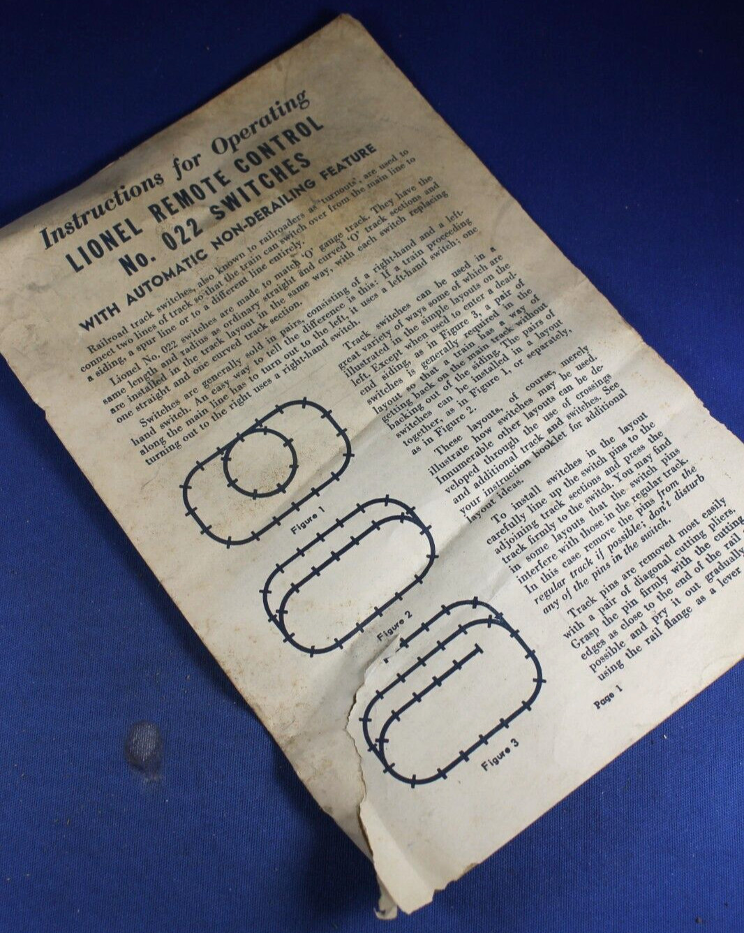 O Scale Lionel - 1956 Lionel No. 022 Remote Control Switches Instructions