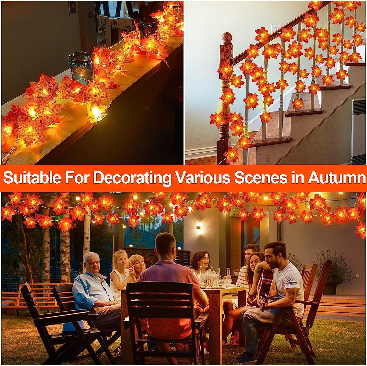Timer & 3 Pack - 30Ft Fall Garland Halloween Fall Decorations for Home 60 LED Le