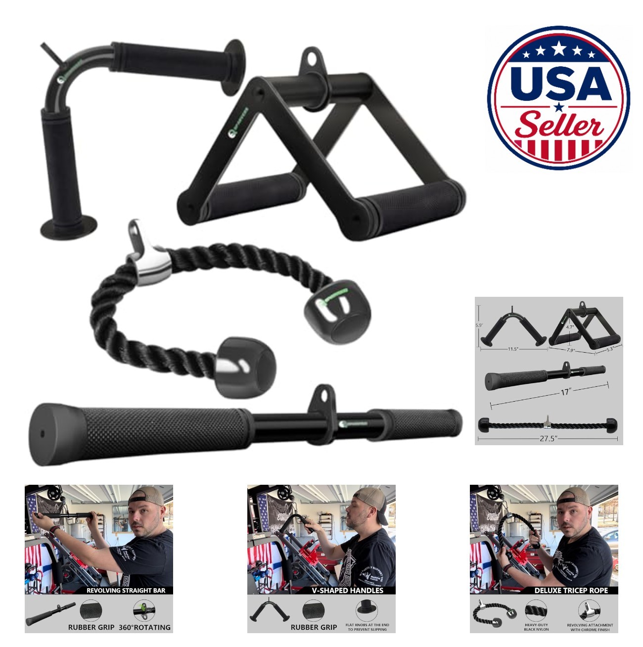 Cable Machine Attachment Set LAT Pulldown V Bar Tricep Rope Straight Bar Home