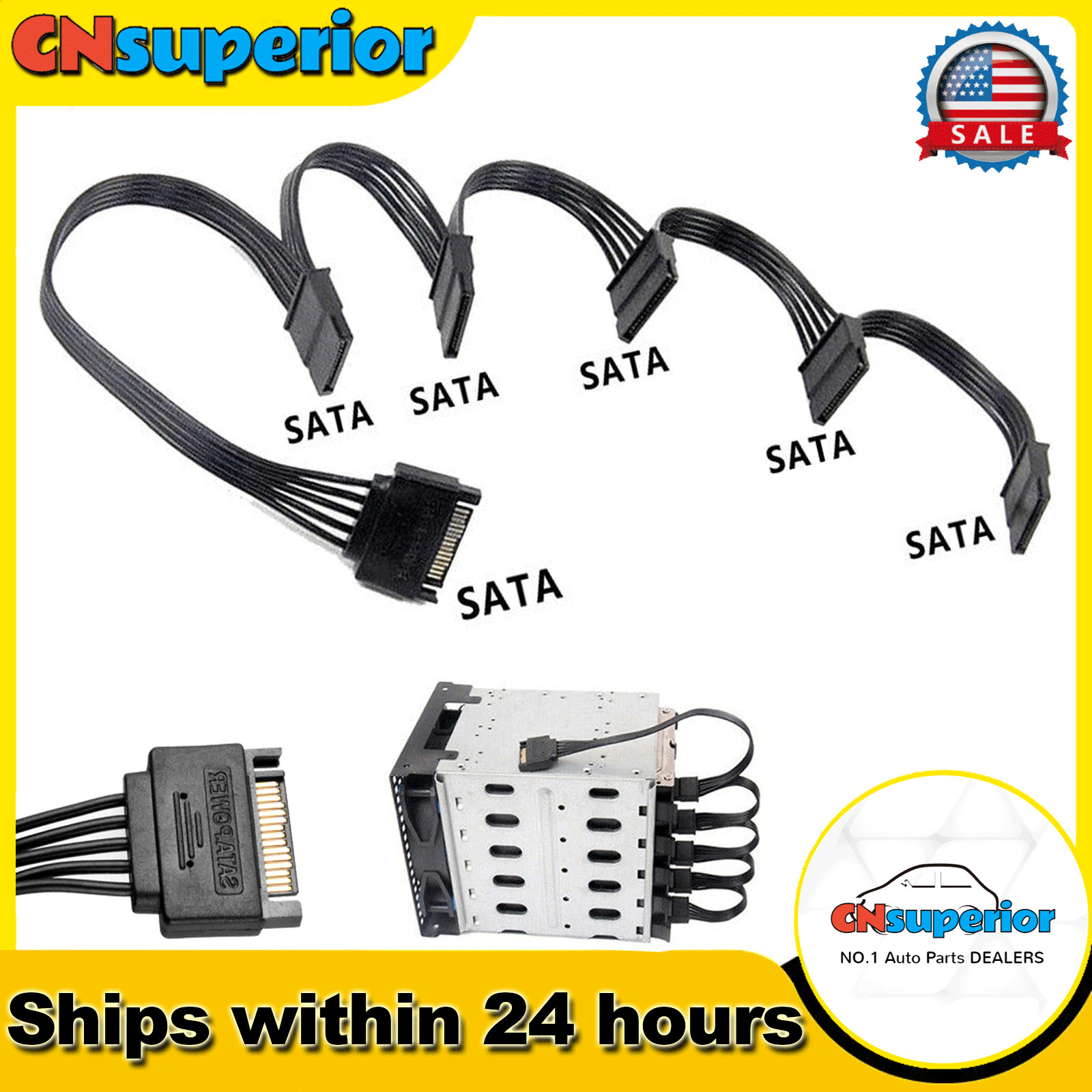 SATA Power 15 Pin 1 Male To 5 Female Splitter Hard Drive Cable - For HDD SSD NEW