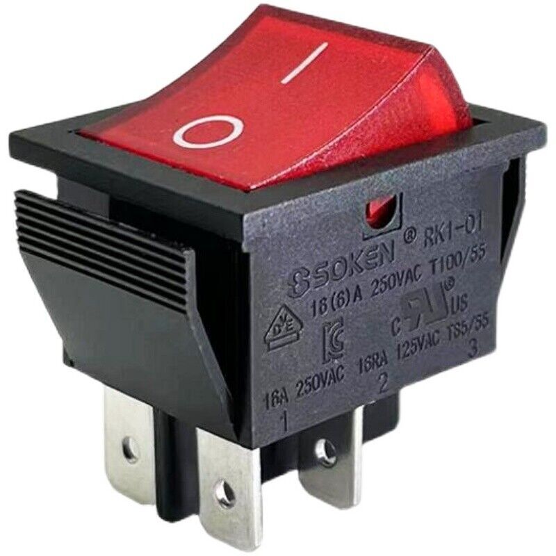 5pcs SOKEN RK1-01 16A/250VAC 4 pin Rocker Switch Red Light