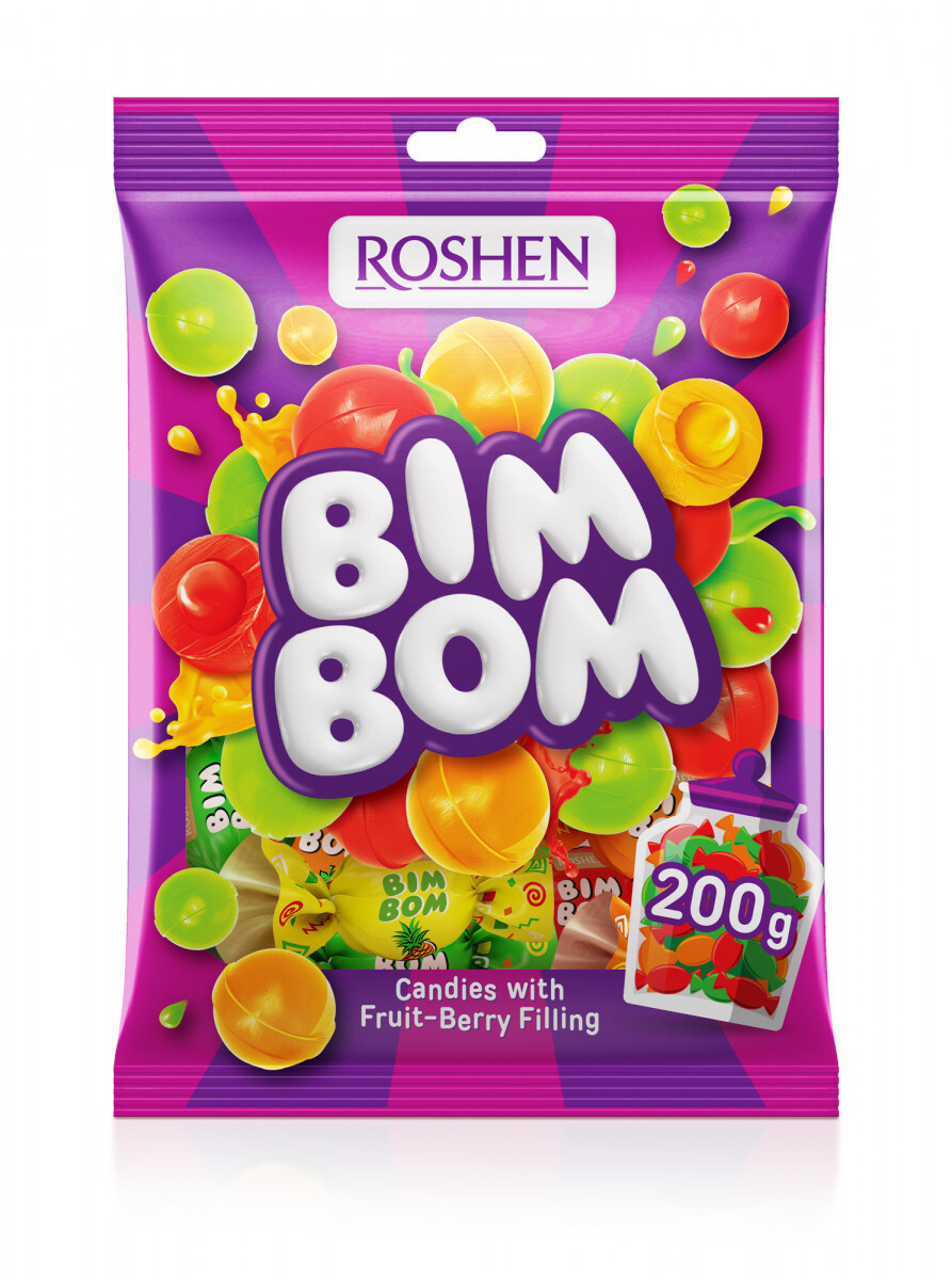 Ukrainian Sweets ROSHEN Caramel Hard Candies "Bim Bom" Berry Filling 200g / 7 oz