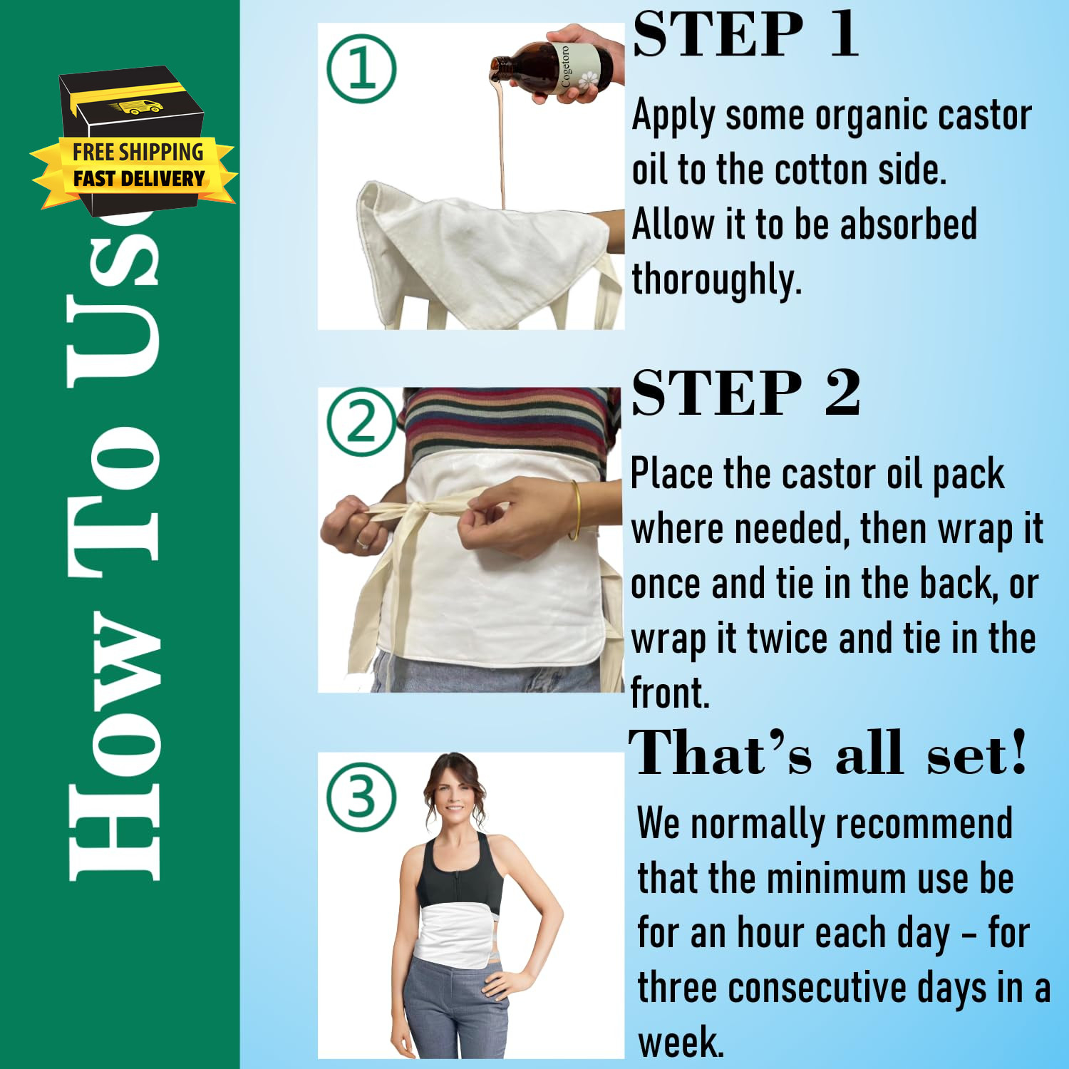 Castor Oil Pack Wrap Organic Cotton for Liver Detox, Stomach, Belly, Reusable Ca
