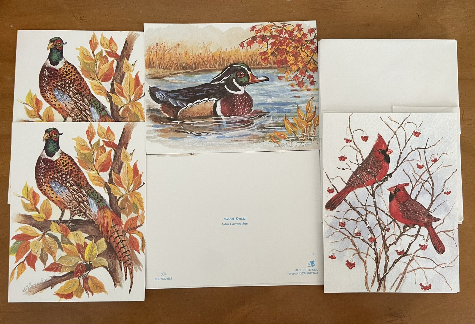 5 Vintage Greeting Cards John Cornacchio Pheasant, Duck, Cardinals Lot